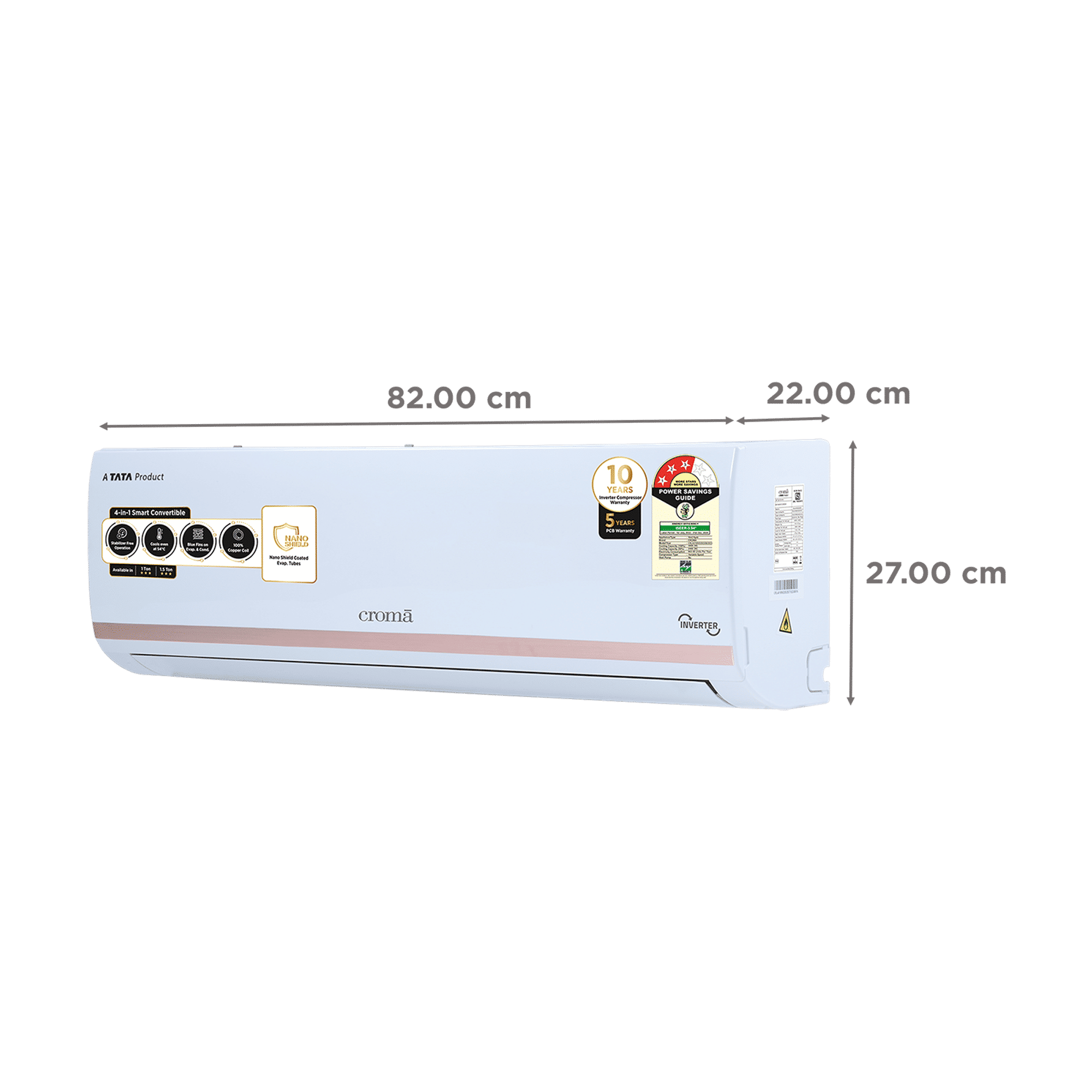Croma 4 in 1 Convertible 1.5 Ton 3 Star Inverter Split AC with Dust Filter (Copper Condenser, CRLA018IND283258) Croma 4 in 1 Convertible 1.5 Ton 3 Star Inverter Split AC with Dust Filter (Copper Condenser, CRLA018IND283258)_4