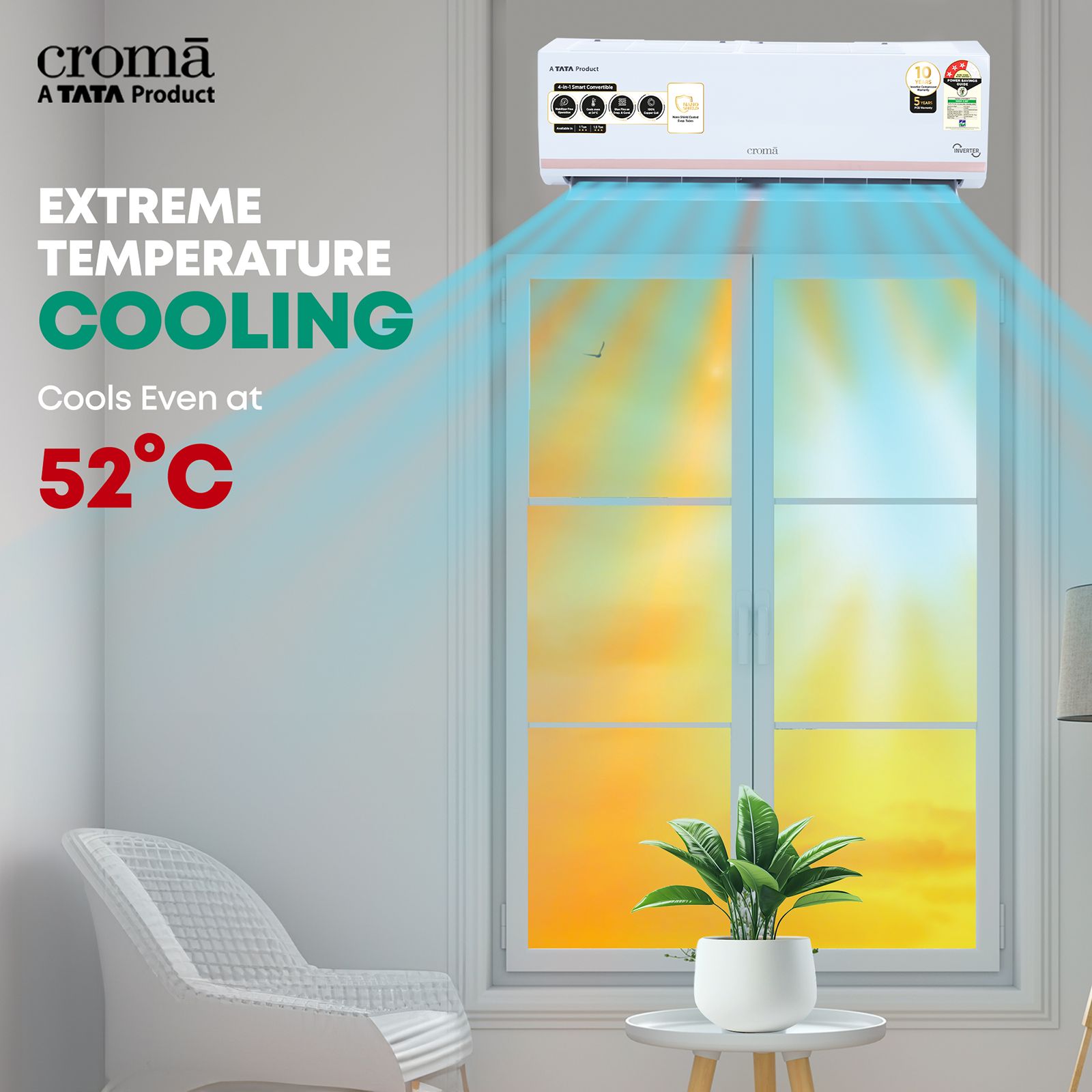 Croma 4 in 1 Convertible 1.5 Ton 3 Star Inverter Split AC with Dust Filter (Copper Condenser, CRLA018IND283258) Croma 4 in 1 Convertible 1.5 Ton 3 Star Inverter Split AC with Dust Filter (Copper Condenser, CRLA018IND283258)_6