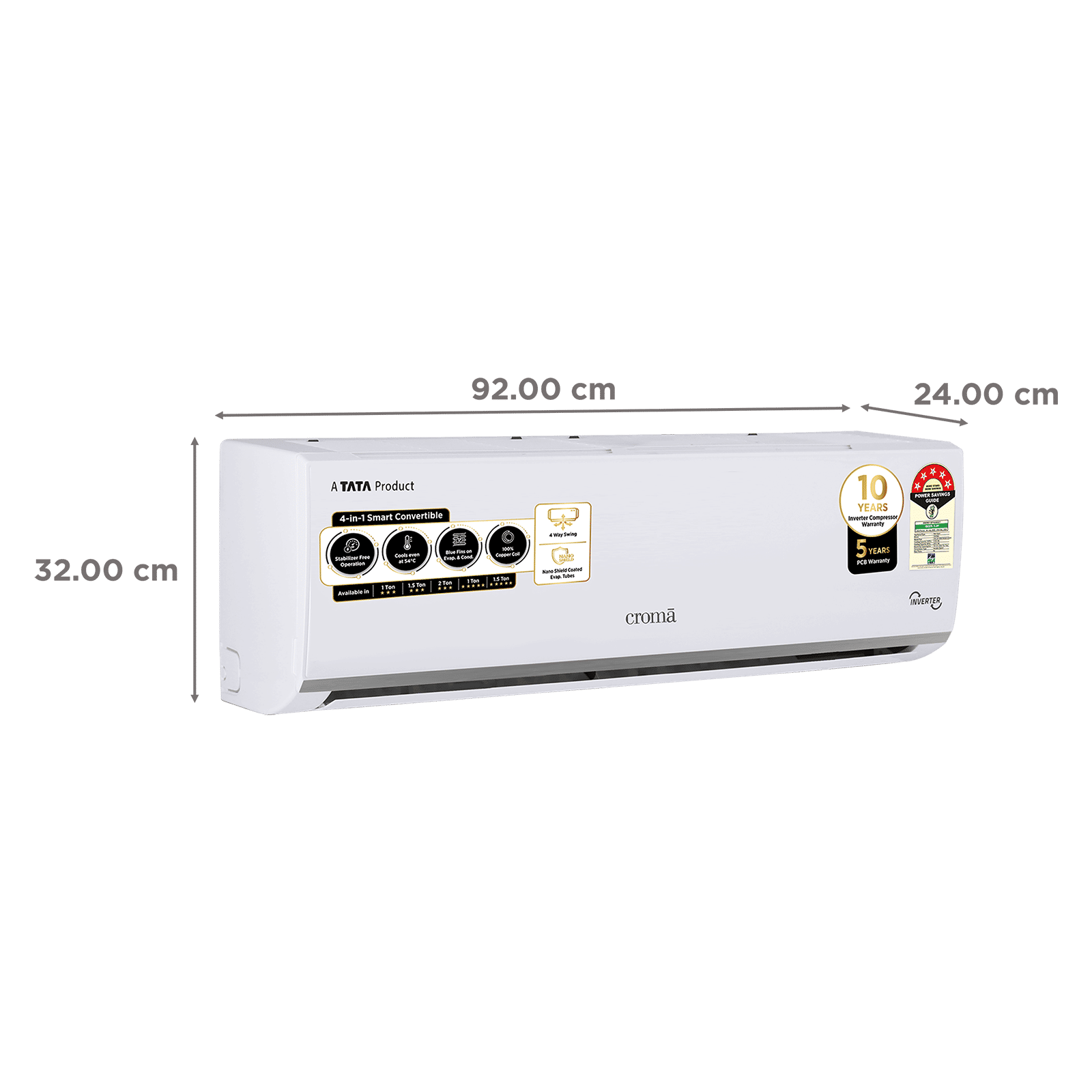 Croma 4 in 1 Convertible 1.5 Ton 5 Star Inverter Split AC with Dust Filter (Copper Condenser, CRLA018INF283261) Croma 4 in 1 Convertible 1.5 Ton 5 Star Inverter Split AC with Dust Filter (Copper Condenser, CRLA018INF283261)_4