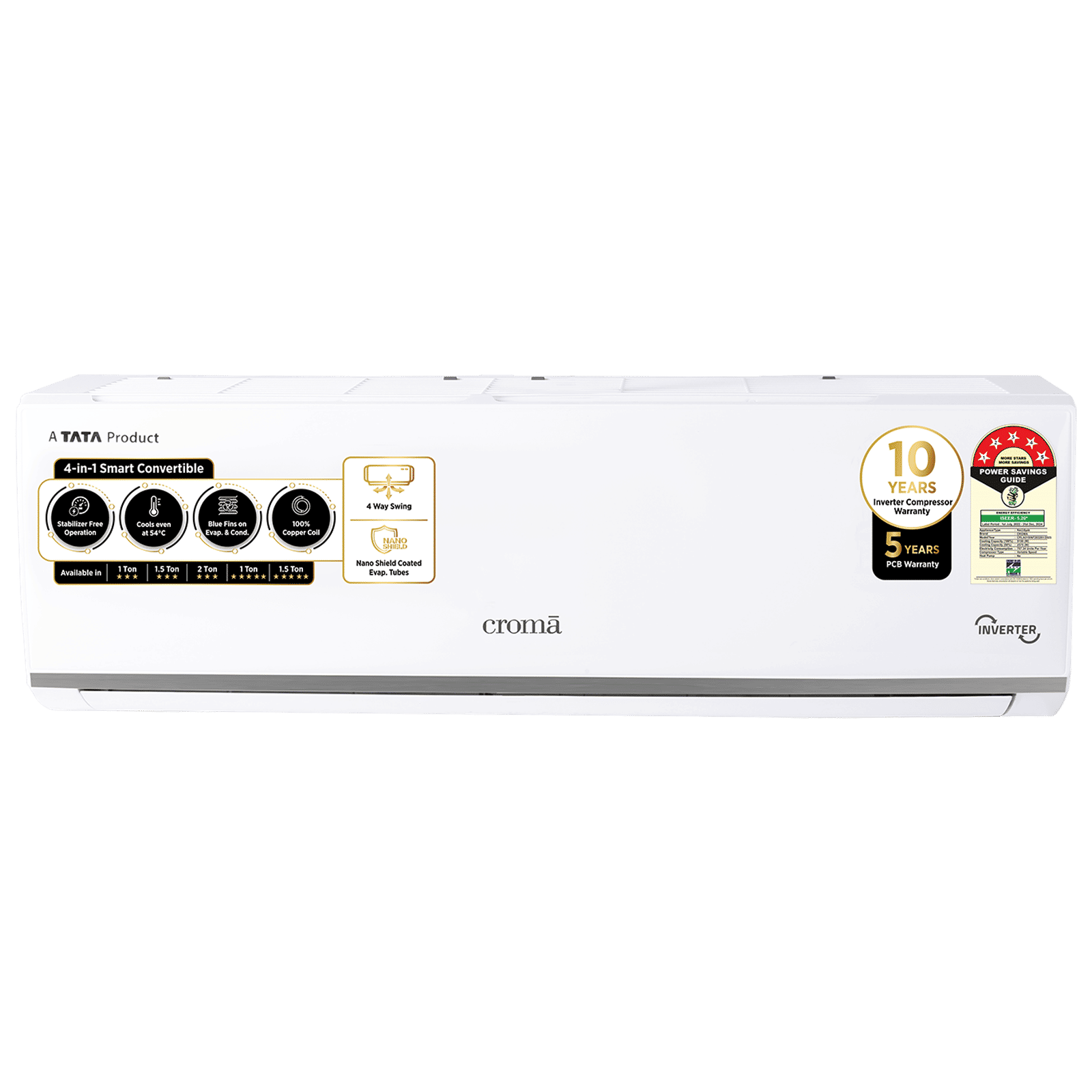 Croma 4 in 1 Convertible 1.5 Ton 5 Star Inverter Split AC with Dust Filter (Copper Condenser, CRLA018INF283261) Croma 4 in 1 Convertible 1.5 Ton 5 Star Inverter Split AC with Dust Filter (Copper Condenser, CRLA018INF283261)_1