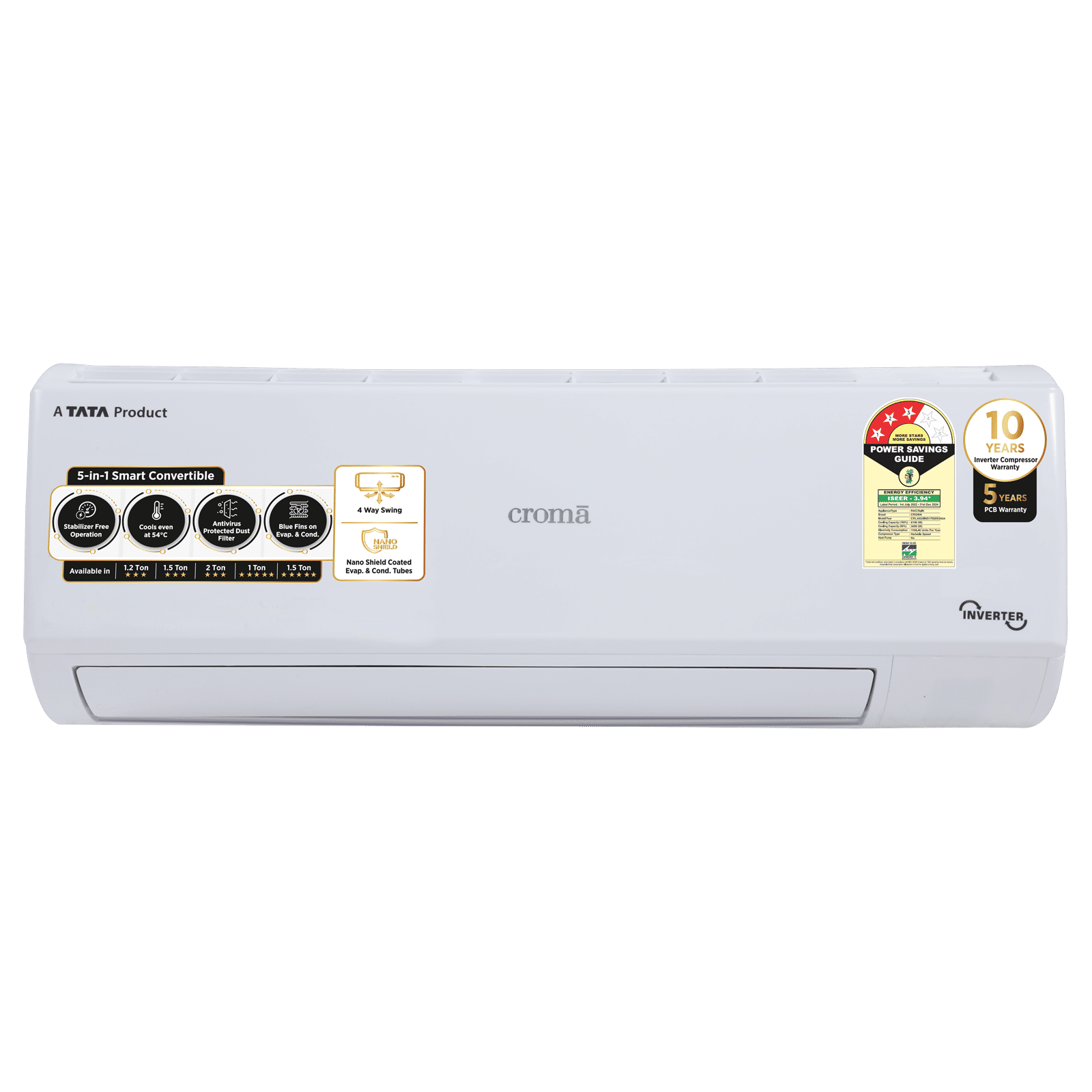 Croma 5 in 1 Convertible 2 Ton 3 Star Inverter Split AC with Dust Filter (Copper Condenser, CRLA024IND170265) Croma 5 in 1 Convertible 2 Ton 3 Star Inverter Split AC with Dust Filter (Copper Condenser, CRLA024IND170265)_1