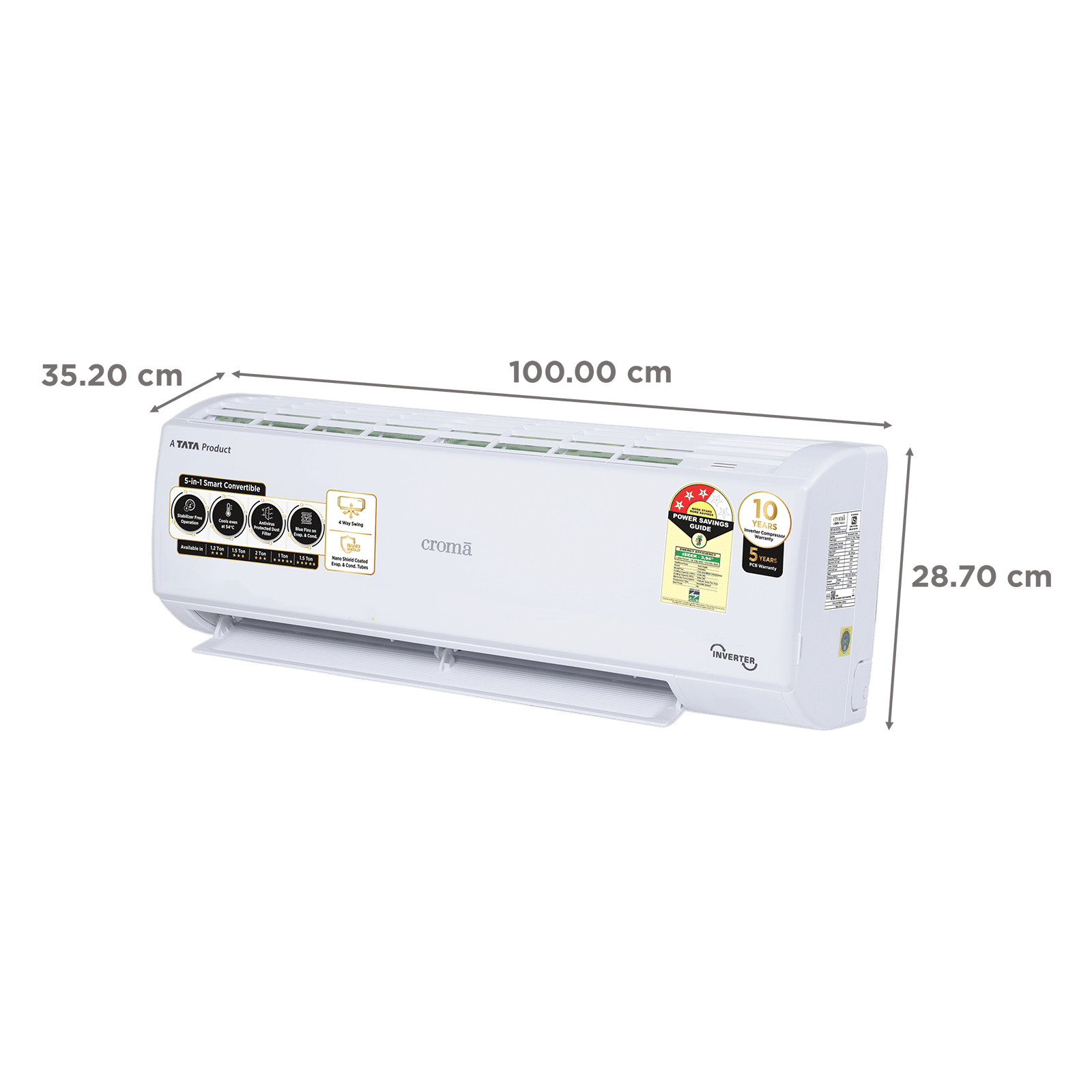 Croma 5 in 1 Convertible 2 Ton 3 Star Inverter Split AC with Dust Filter (Copper Condenser, CRLA024IND170265) Croma 5 in 1 Convertible 2 Ton 3 Star Inverter Split AC with Dust Filter (Copper Condenser, CRLA024IND170265)_3