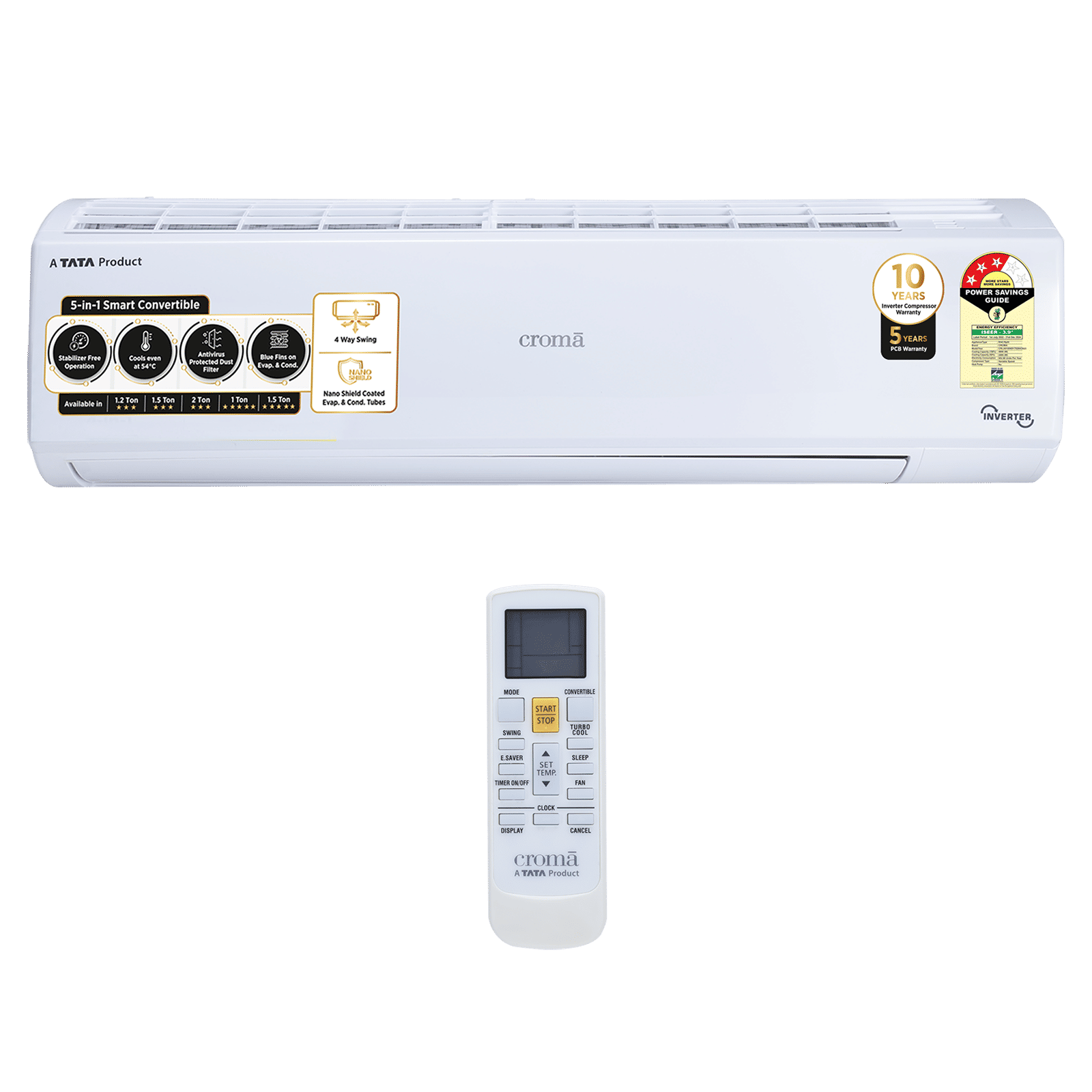 Croma 5 in 1 Convertible 2 Ton 3 Star Inverter Split AC with Dust Filter (Copper Condenser, CRLA024IND170265) Croma 5 in 1 Convertible 2 Ton 3 Star Inverter Split AC with Dust Filter (Copper Condenser, CRLA024IND170265)_10