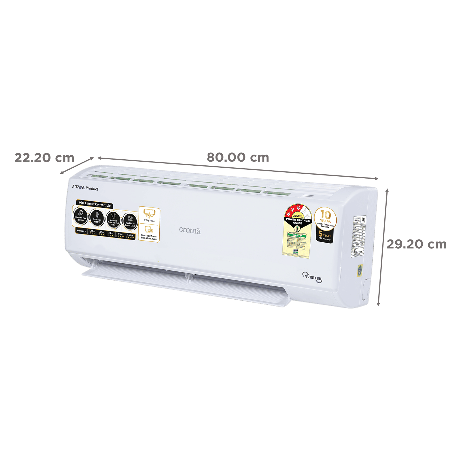 Croma 5 in 1 Convertible 1.2 Ton 3 Star Inverter Split AC with Dust Filter (Copper Condenser, CRLA014IND170267) Croma 5 in 1 Convertible 1.2 Ton 3 Star Inverter Split AC with Dust Filter (Copper Condenser, CRLA014IND170267)_3