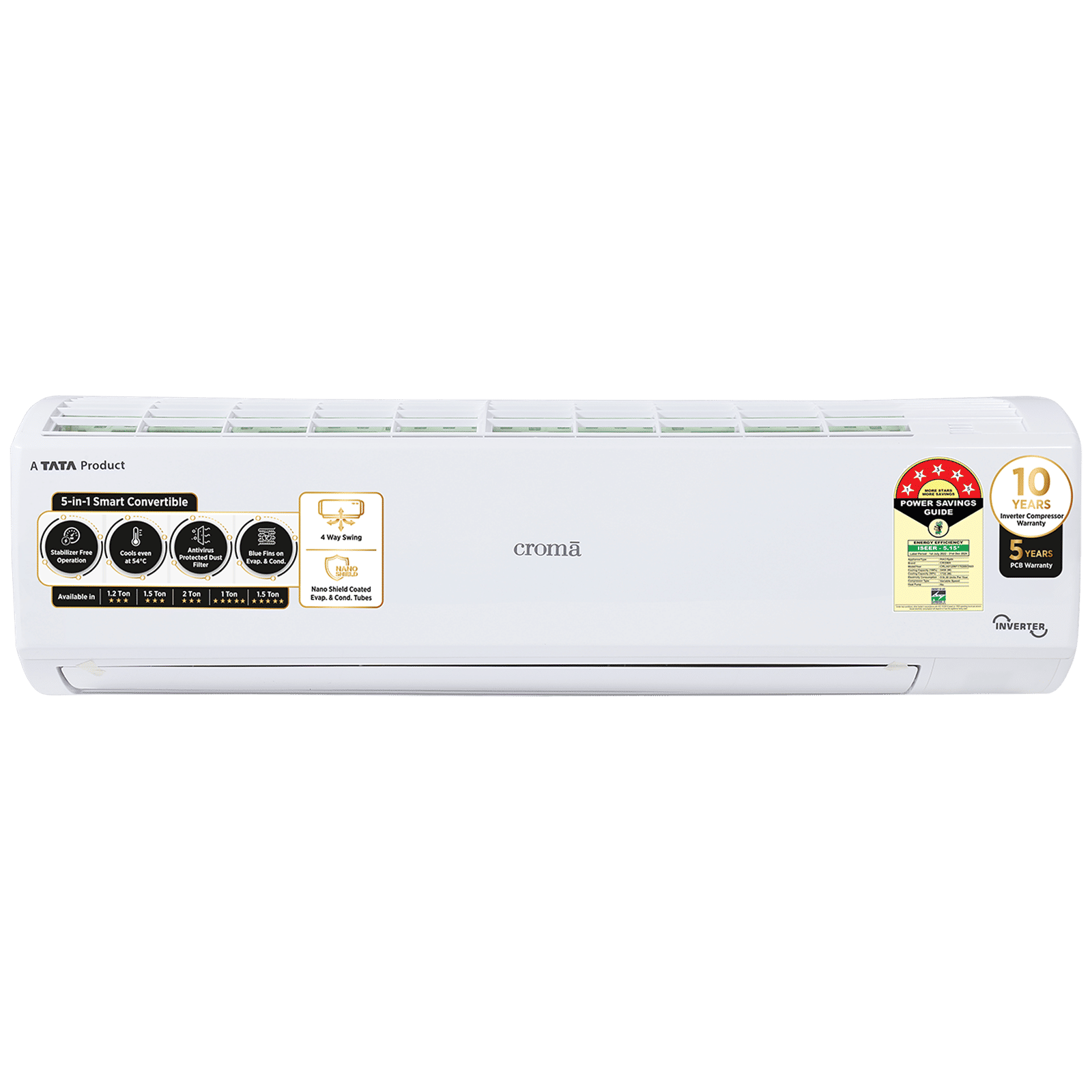 Croma 5 in 1 Convertible 1 Ton 5 Star Inverter Split AC with Dust Filter ( Copper Condenser, CRLA012INF170268) Croma 5 in 1 Convertible 1 Ton 5 Star Inverter Split AC with Dust Filter ( Copper Condenser, CRLA012INF170268)_1