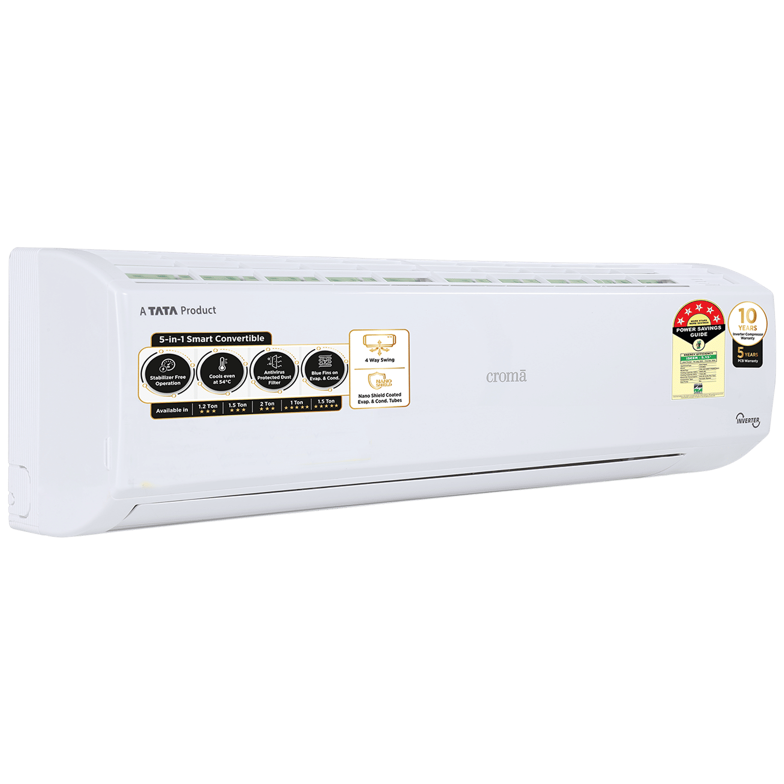 Croma 5 in 1 Convertible 1 Ton 5 Star Inverter Split AC with Dust Filter ( Copper Condenser, CRLA012INF170268) Croma 5 in 1 Convertible 1 Ton 5 Star Inverter Split AC with Dust Filter ( Copper Condenser, CRLA012INF170268)_11