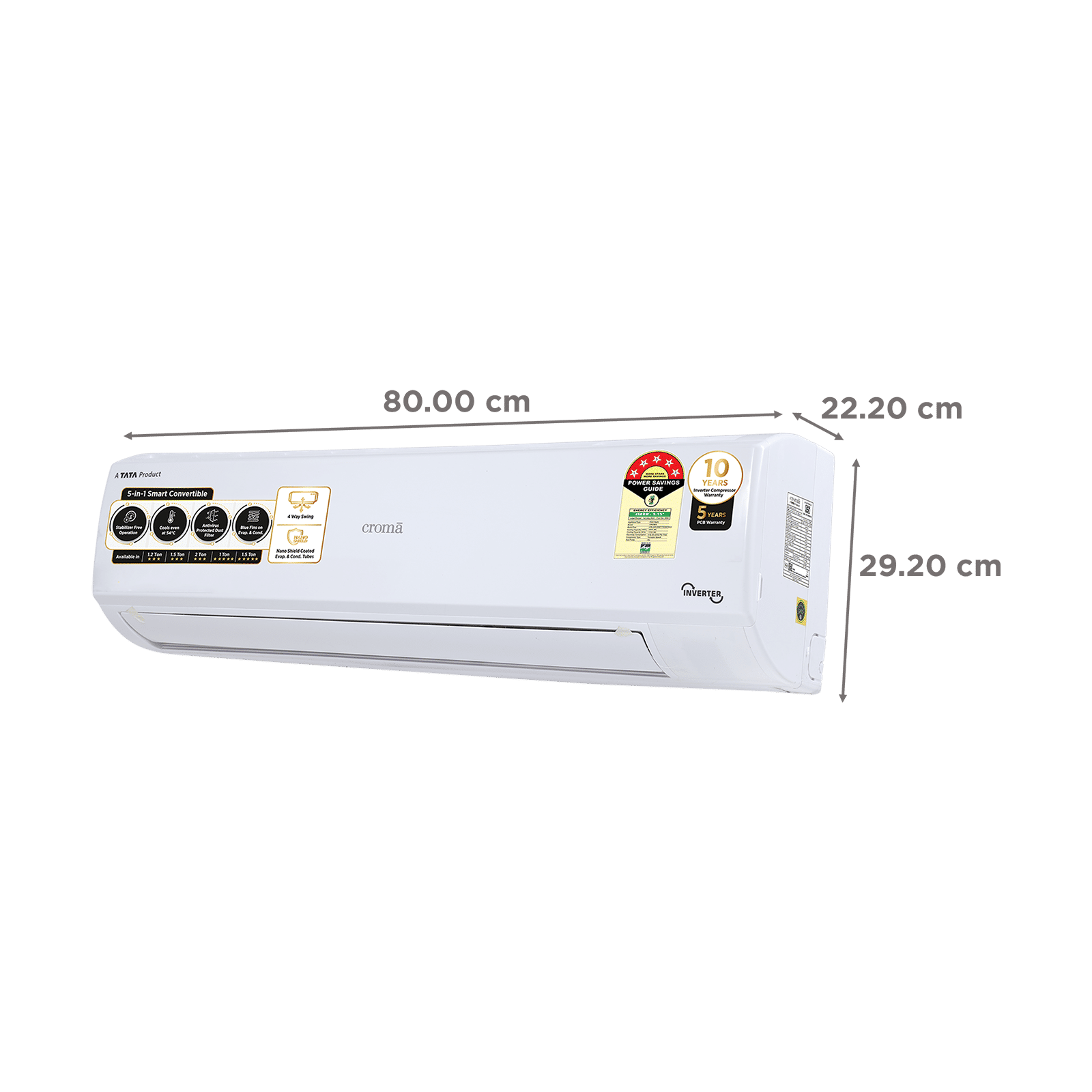Croma 5 in 1 Convertible 1 Ton 5 Star Inverter Split AC with Dust Filter ( Copper Condenser, CRLA012INF170268) Croma 5 in 1 Convertible 1 Ton 5 Star Inverter Split AC with Dust Filter ( Copper Condenser, CRLA012INF170268)_3