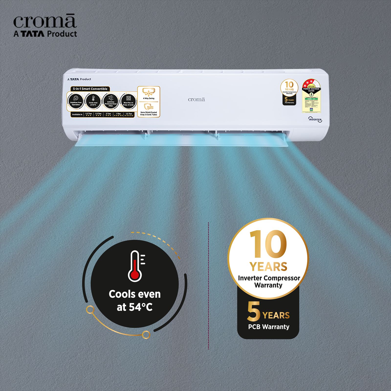 Croma 5 in 1 Convertible 1 Ton 5 Star Inverter Split AC with Dust Filter ( Copper Condenser, CRLA012INF170268) Croma 5 in 1 Convertible 1 Ton 5 Star Inverter Split AC with Dust Filter ( Copper Condenser, CRLA012INF170268)_6
