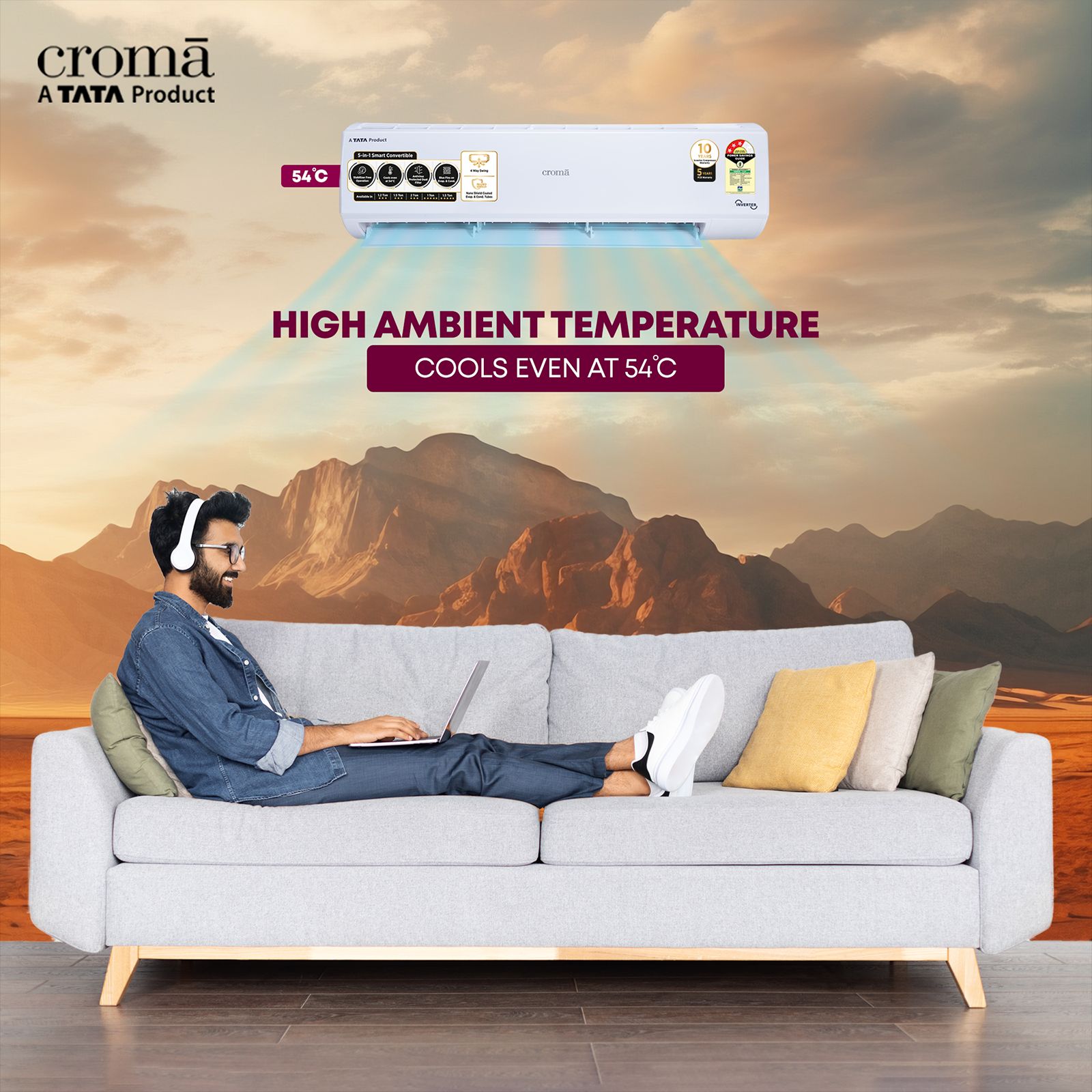 Croma 5 in 1 Convertible 1 Ton 5 Star Inverter Split AC with Dust Filter ( Copper Condenser, CRLA012INF170268) Croma 5 in 1 Convertible 1 Ton 5 Star Inverter Split AC with Dust Filter ( Copper Condenser, CRLA012INF170268)_9