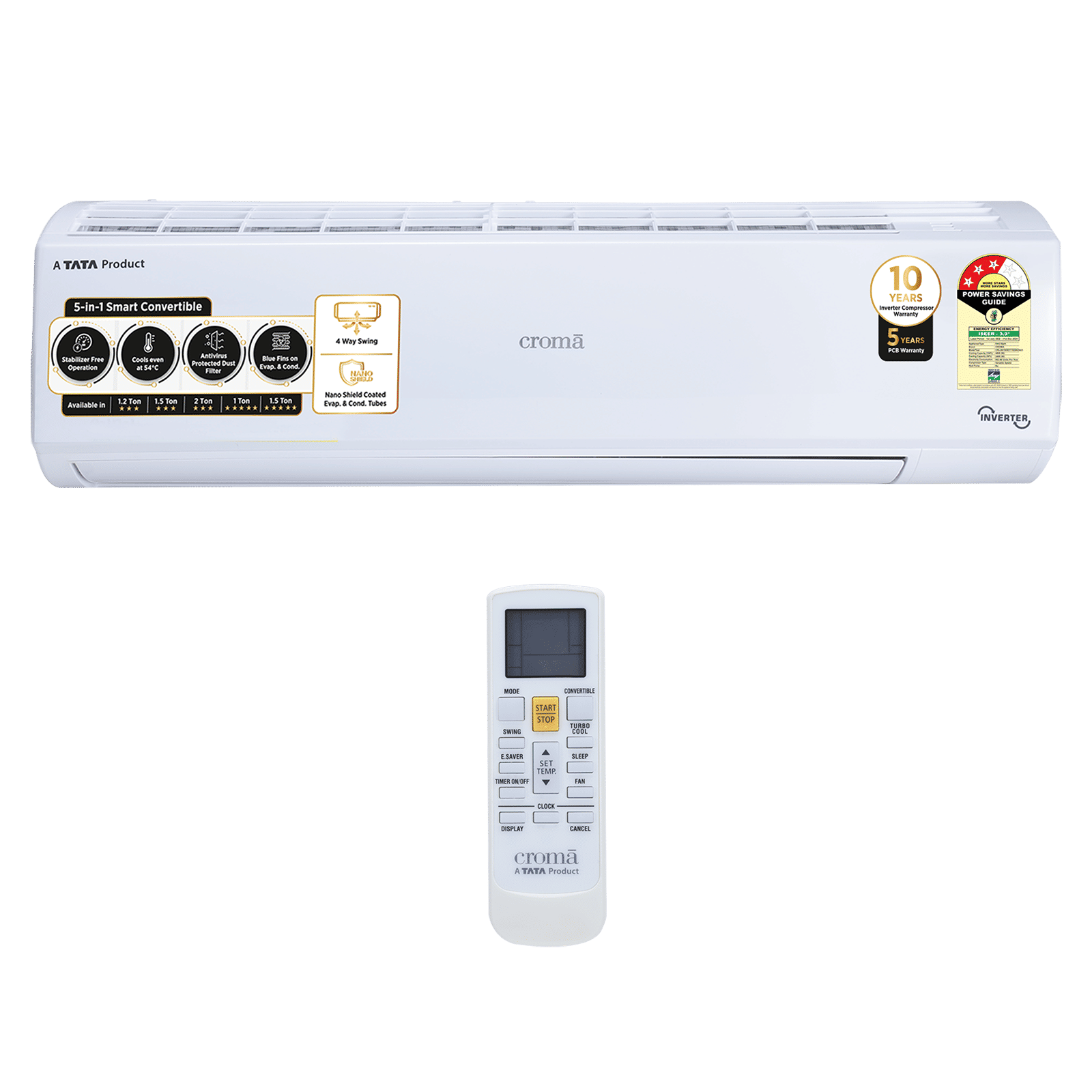 Croma 5 in 1 Convertible 1 Ton 5 Star Inverter Split AC with Dust Filter ( Copper Condenser, CRLA012INF170268) Croma 5 in 1 Convertible 1 Ton 5 Star Inverter Split AC with Dust Filter ( Copper Condenser, CRLA012INF170268)_10