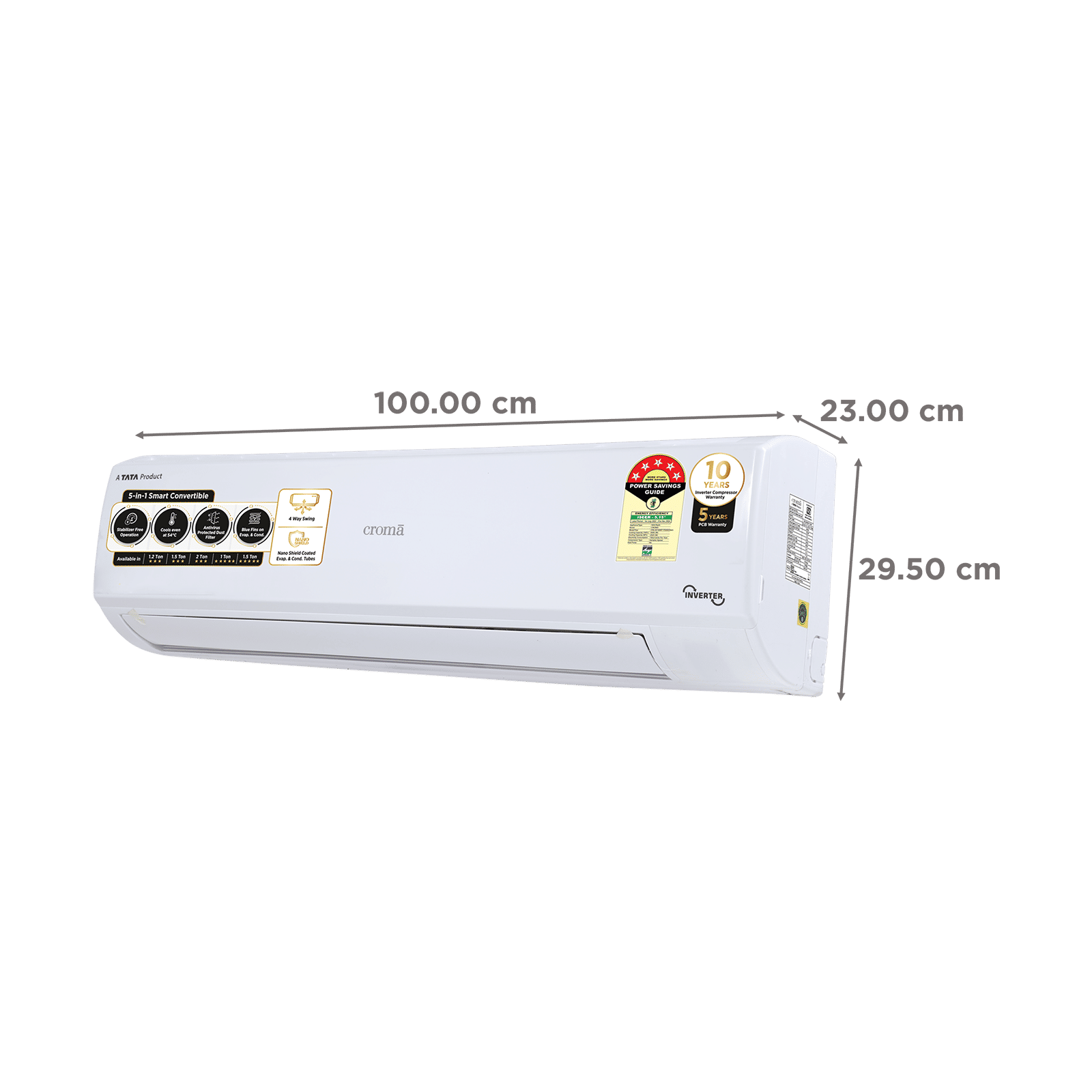 Croma 5 in 1 Convertible 1.5 Ton 5 Star Inverter Split AC with Dust Filter (Copper Condenser, CRLA018INF170269)_4