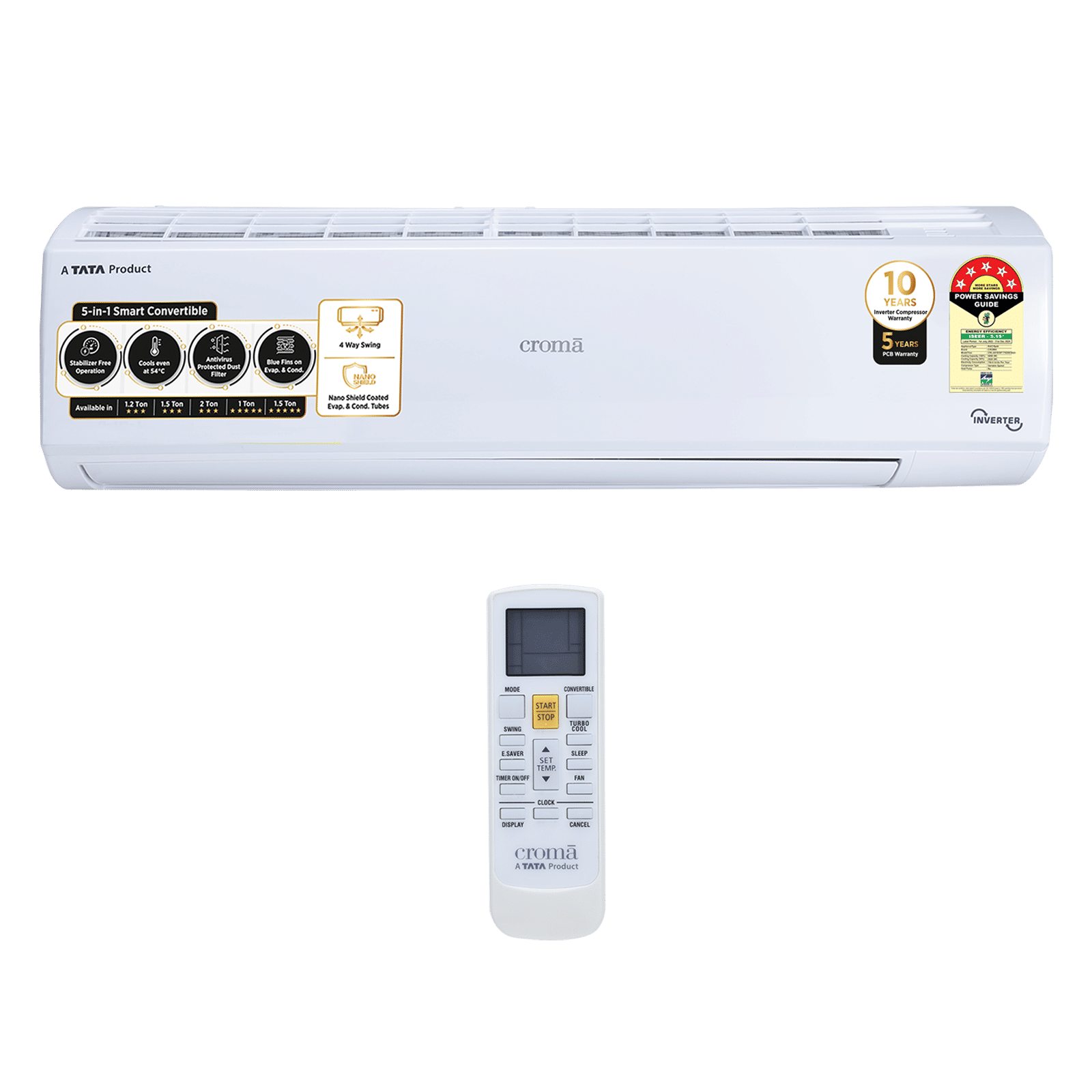 Croma 5 in 1 Convertible 1.5 Ton 5 Star Inverter Split AC with Dust Filter (Copper Condenser, CRLA018INF170269)_8