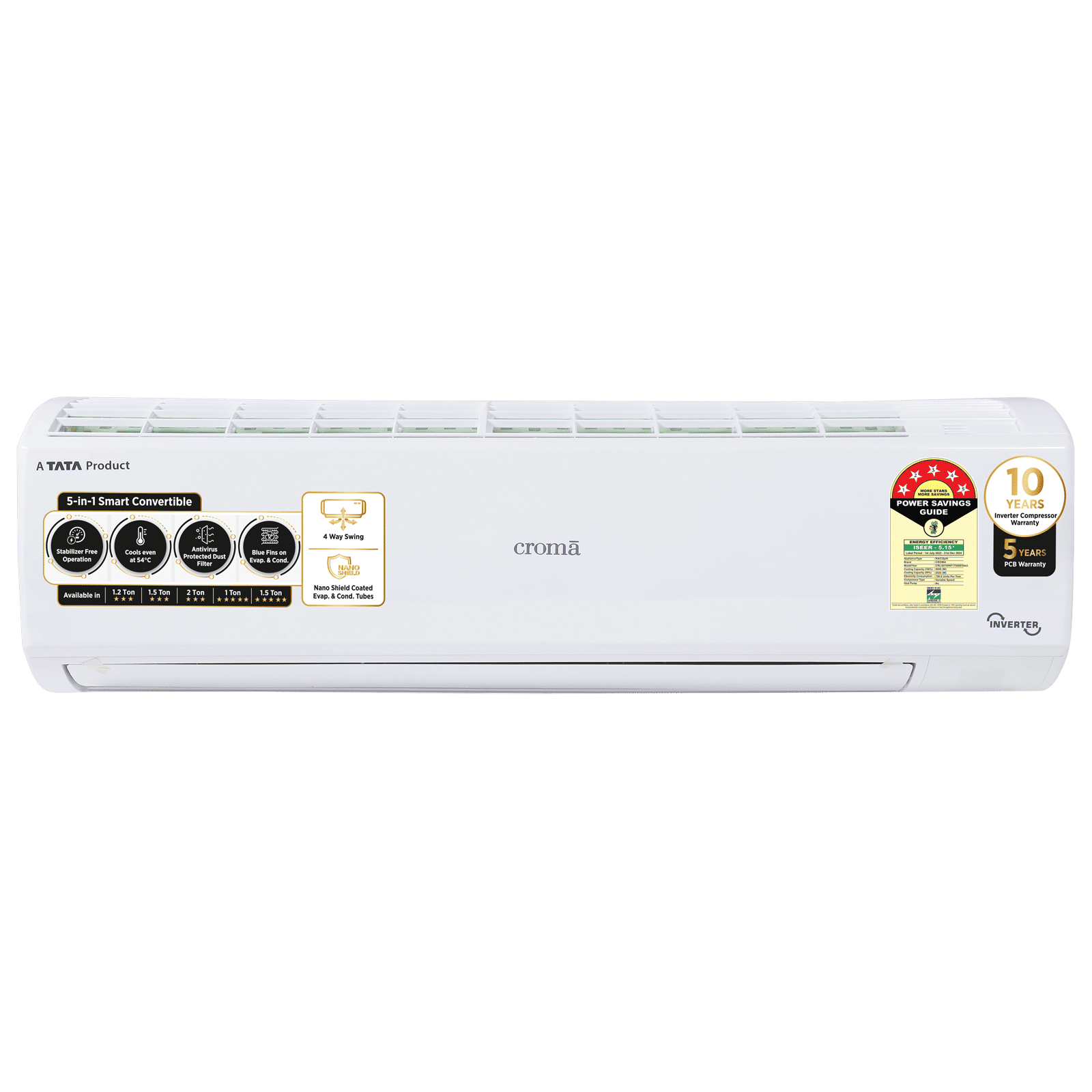 Croma 5 in 1 Convertible 1.5 Ton 5 Star Inverter Split AC with Dust Filter (Copper Condenser, CRLA018INF170269)_1