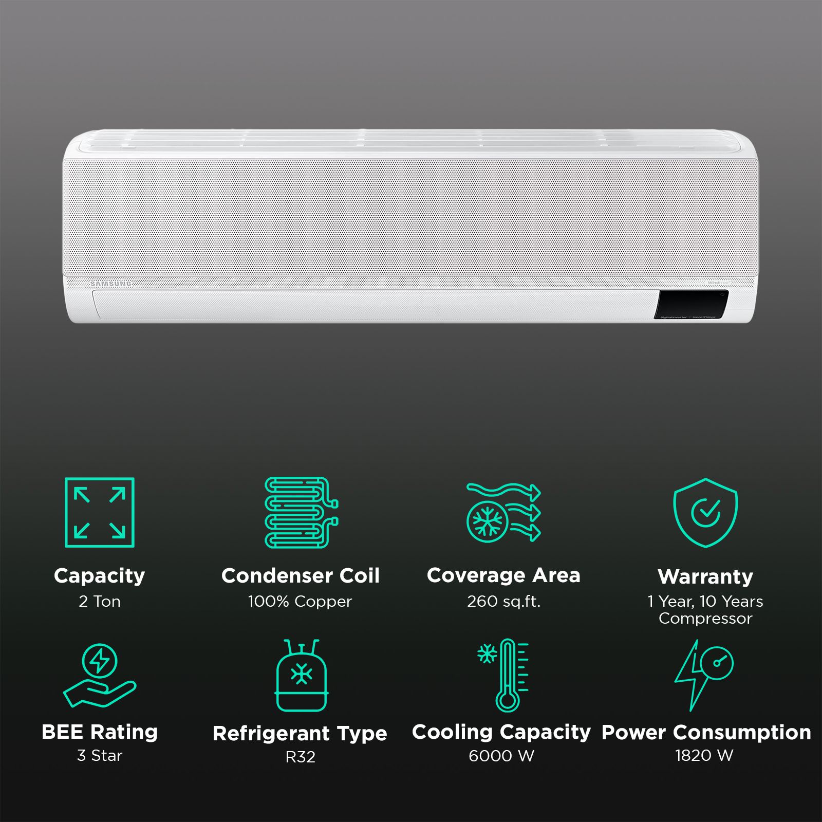 SAMSUNG CY 5 in 1 Convertible 2 Ton 3 Star Inverter Split Smart AC with AI Auto Cooling ( Copper Condenser, AR24CY3AAGBNNA)_2