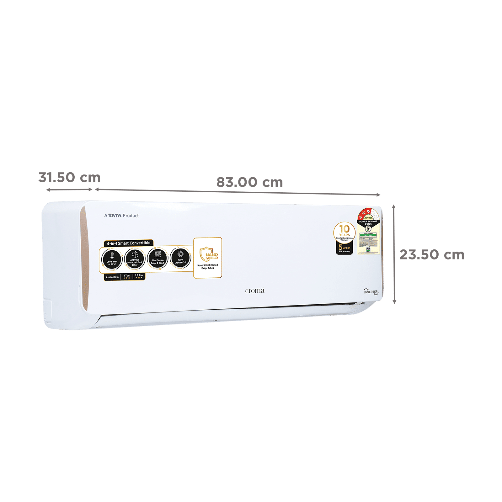Croma 4 in 1 Convertible 1.5 Ton 3 Star Inverter Split AC with Dust Filter (Copper Condenser, CRLA018IND199454) Croma 4 in 1 Convertible 1.5 Ton 3 Star Inverter Split AC with Dust Filter (Copper Condenser, CRLA018IND199454)_4