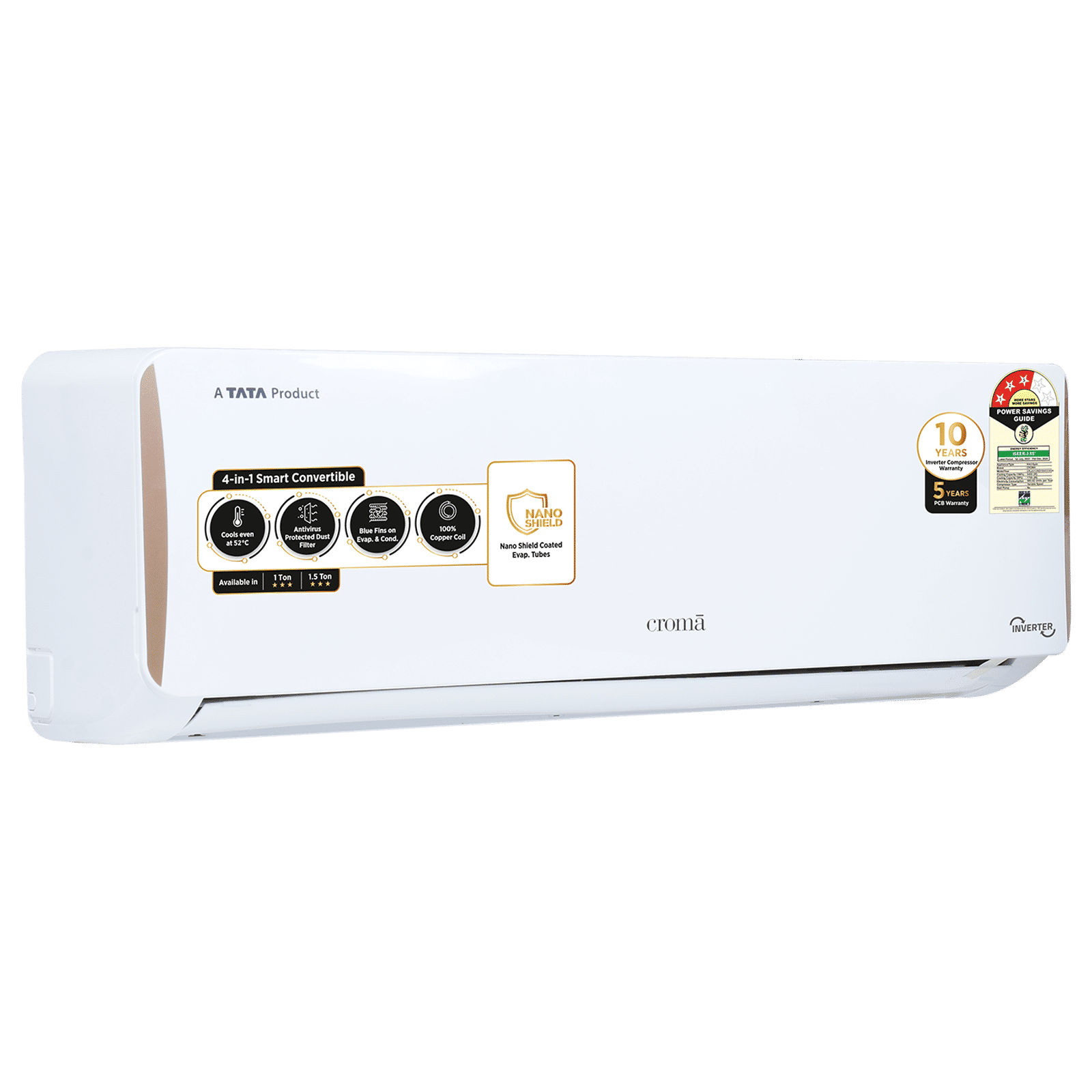 Croma 4 in 1 Convertible 1.5 Ton 3 Star Inverter Split AC with Dust Filter (Copper Condenser, CRLA018IND199454) Croma 4 in 1 Convertible 1.5 Ton 3 Star Inverter Split AC with Dust Filter (Copper Condenser, CRLA018IND199454)_6