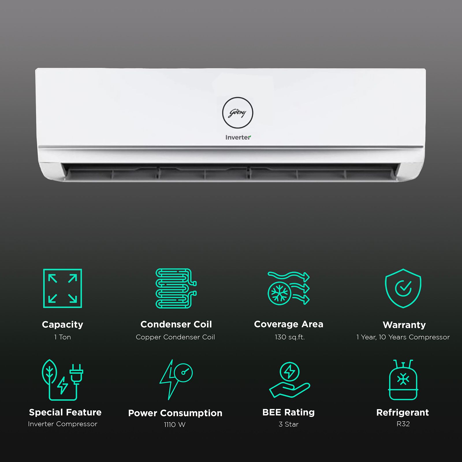 Godrej 5 in 1 Convertible 1 Ton 3 Star Inverter Split AC with Anti-Dust Filter (Copper Condenser, SIC 12TTC3-WWA) Godrej 5 in 1 Convertible 1 Ton 3 Star Inverter Split AC with Anti-Dust Filter (Copper Condenser, SIC 12TTC3-WWA)_3
