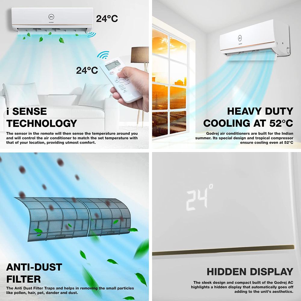 Godrej 5 in 1 Convertible 1 Ton 3 Star Inverter Split AC with Anti-Dust Filter (Copper Condenser, SIC 12TTC3-WWA) Godrej 5 in 1 Convertible 1 Ton 3 Star Inverter Split AC with Anti-Dust Filter (Copper Condenser, SIC 12TTC3-WWA)_9