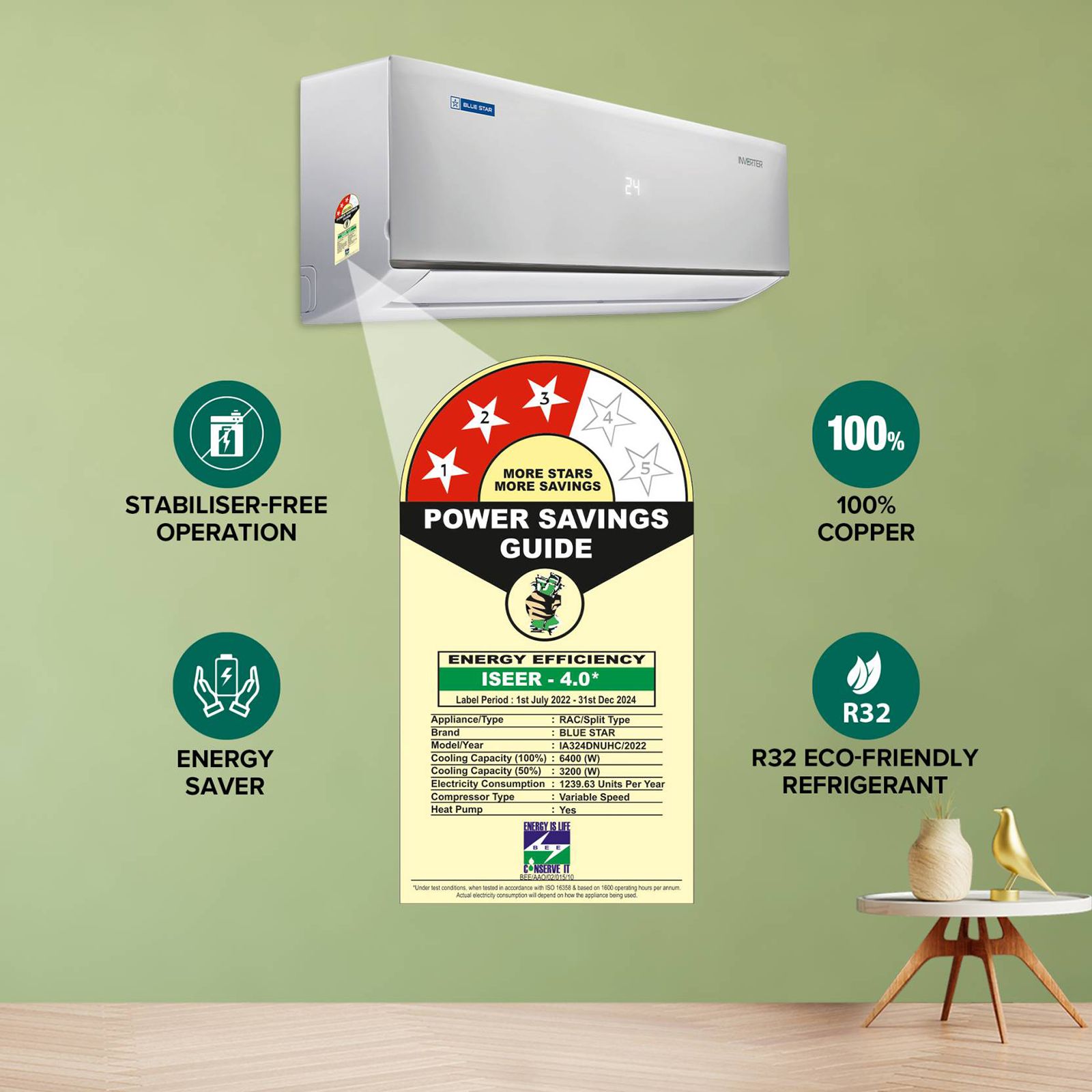 Blue Star D Series 5 in 1 Convertible 2 Ton 3 Star Hot & Cold Split AC with Nano BluProtect Technology (Copper Condenser, IA324DNUHC) Blue Star D Series 5 in 1 Convertible 2 Ton 3 Star Hot & Cold Split AC with Nano BluProtect Technology (Copper Condenser, IA324DNUHC)_12