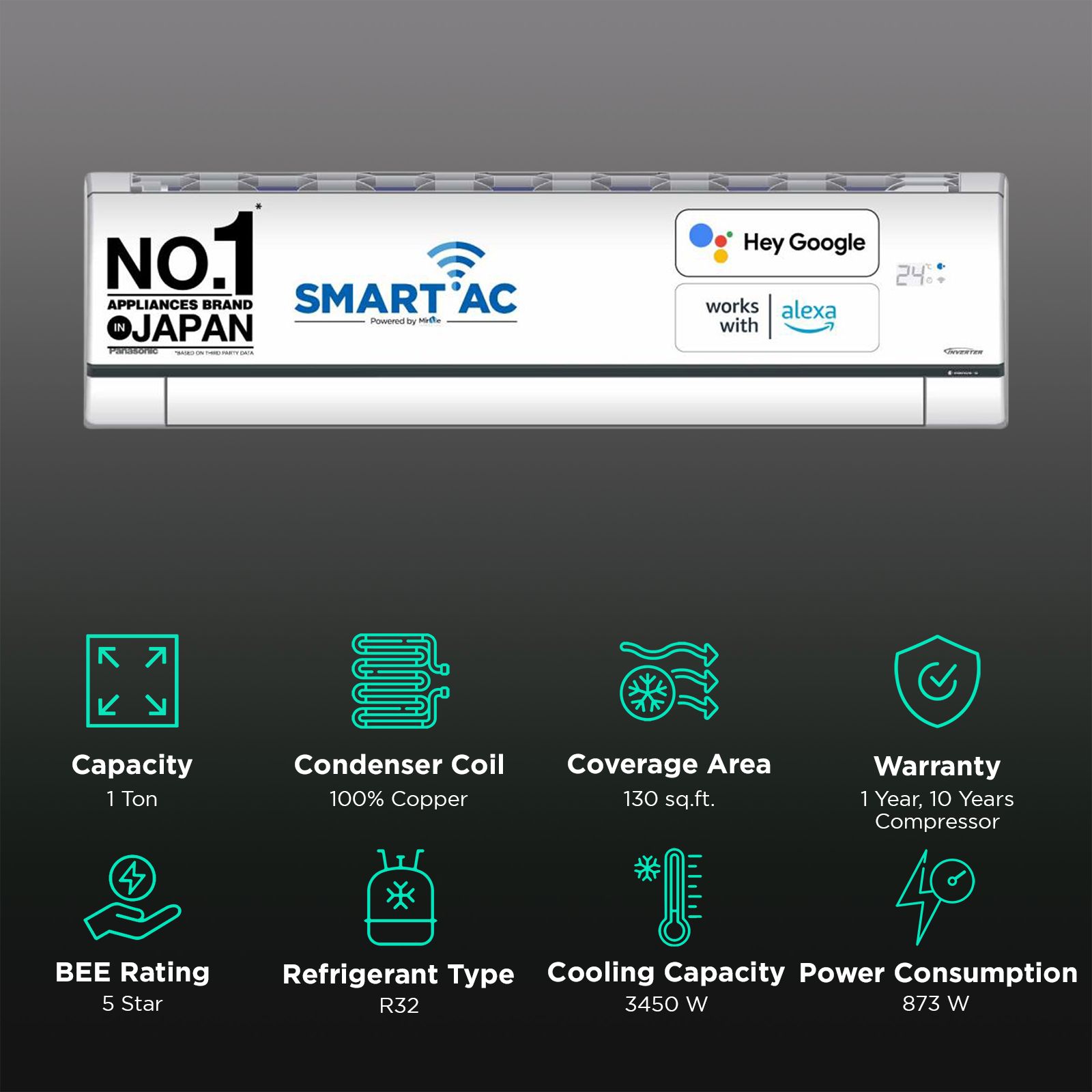 Panasonic XU 7 in 1 Convertible 1 Ton 5 Star Inverter Split Smart AC with Voice Control (Copper Condenser, CS/CU-XU12AKYF) Panasonic XU 7 in 1 Convertible 1 Ton 5 Star Inverter Split Smart AC with Voice Control (Copper Condenser, CS/CU-XU12AKYF)_2