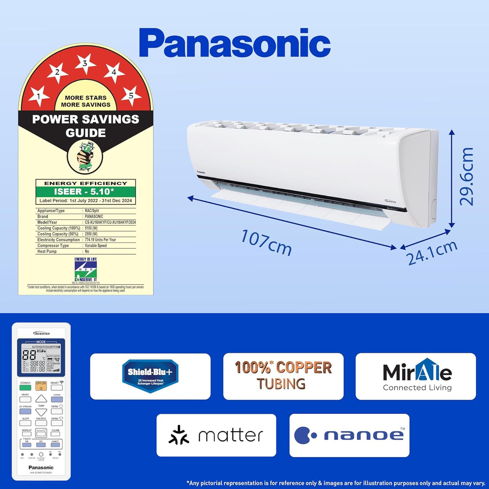 Panasonic XU 7 in 1 Convertible 1.5 Ton 5 Star Inverter Split Smart AC with Voice Control (Copper Condenser, CS/CU-XU18AKYF) Panasonic XU 7 in 1 Convertible 1.5 Ton 5 Star Inverter Split Smart AC with Voice Control (Copper Condenser, CS/CU-XU18AKYF)_9