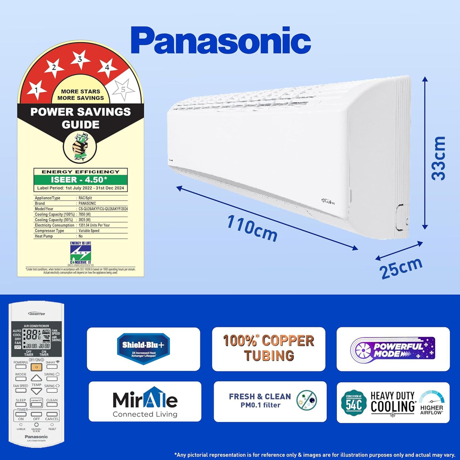 Panasonic QU 7 in 1 Convertible 2.2 Ton 4 Star Inverter Split Smart AC with Voice Assistant (Copper Condenser, CS/CU-QU26AKYF) Panasonic QU 7 in 1 Convertible 2.2 Ton 4 Star Inverter Split Smart AC with Voice Assistant (Copper Condenser, CS/CU-QU26AKYF)_9