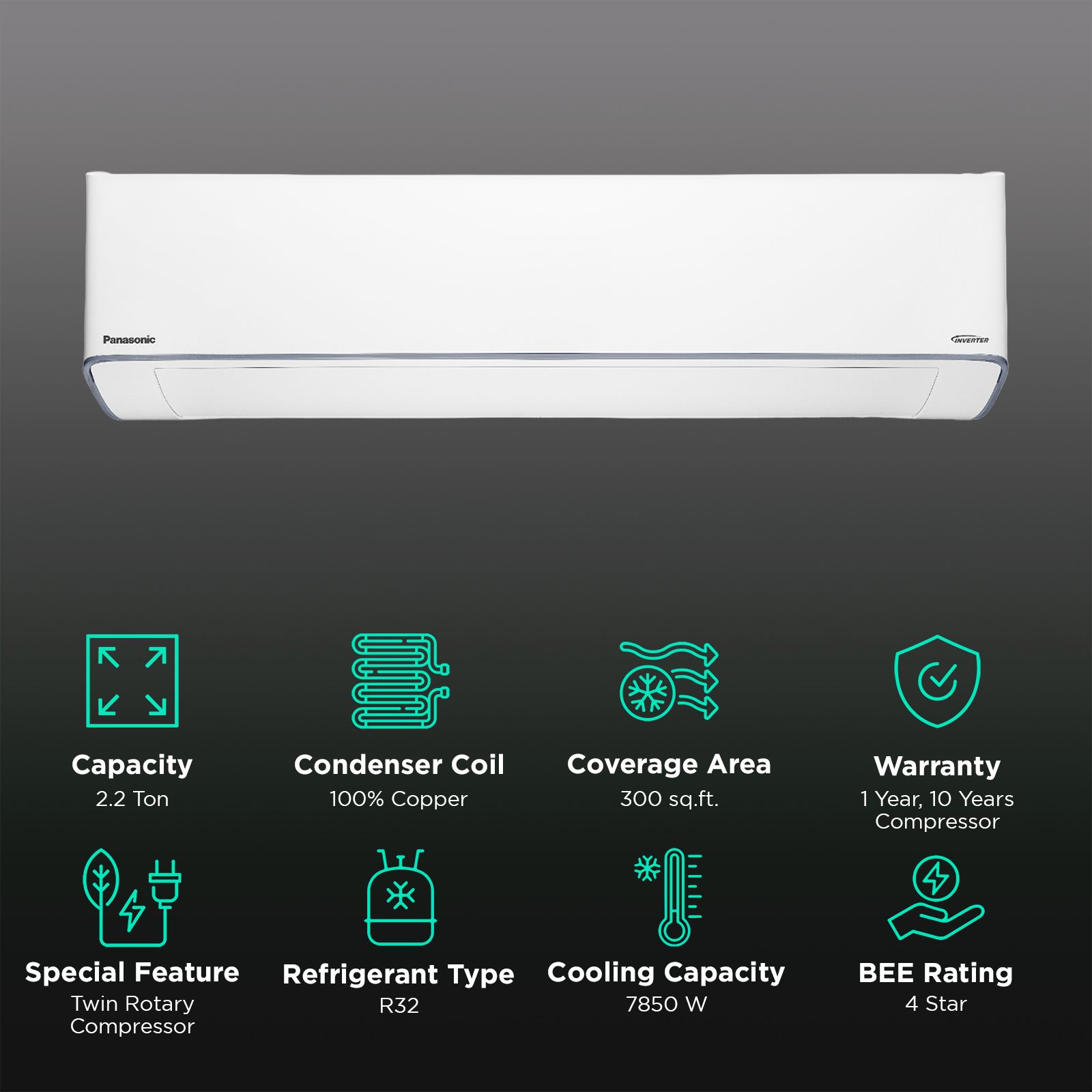 Panasonic QU 7 in 1 Convertible 2.2 Ton 4 Star Inverter Split Smart AC with Voice Assistant (Copper Condenser, CS/CU-QU26AKYF) Panasonic QU 7 in 1 Convertible 2.2 Ton 4 Star Inverter Split Smart AC with Voice Assistant (Copper Condenser, CS/CU-QU26AKYF)_2