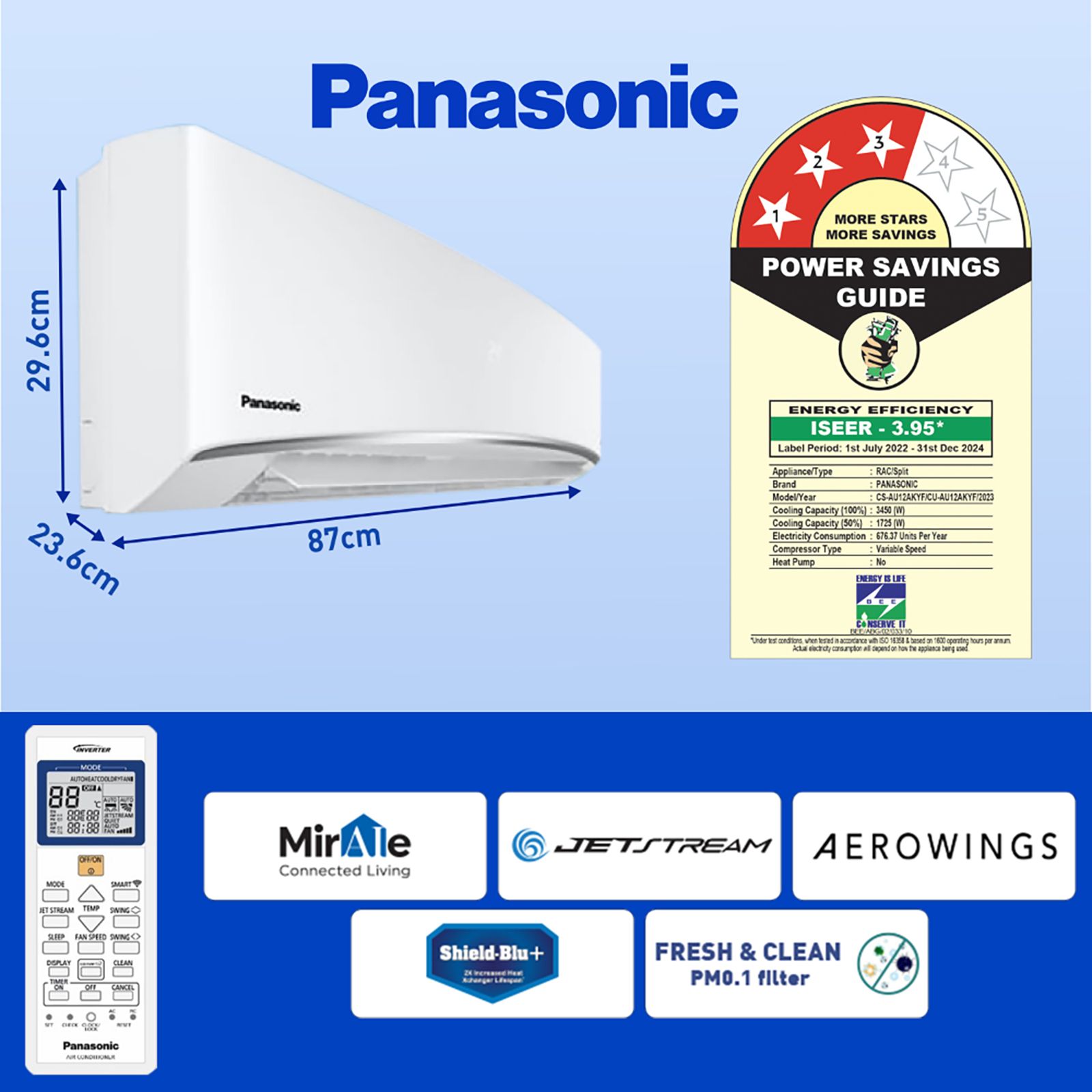 Panasonic AU 7 in 1 Convertible 1 Ton 3 Star Inverter Split Smart AC with Voice Assistant ( Copper Condenser, CS/CU-AU12AKYF) Panasonic AU 7 in 1 Convertible 1 Ton 3 Star Inverter Split Smart AC with Voice Assistant ( Copper Condenser, CS/CU-AU12AKYF)_8