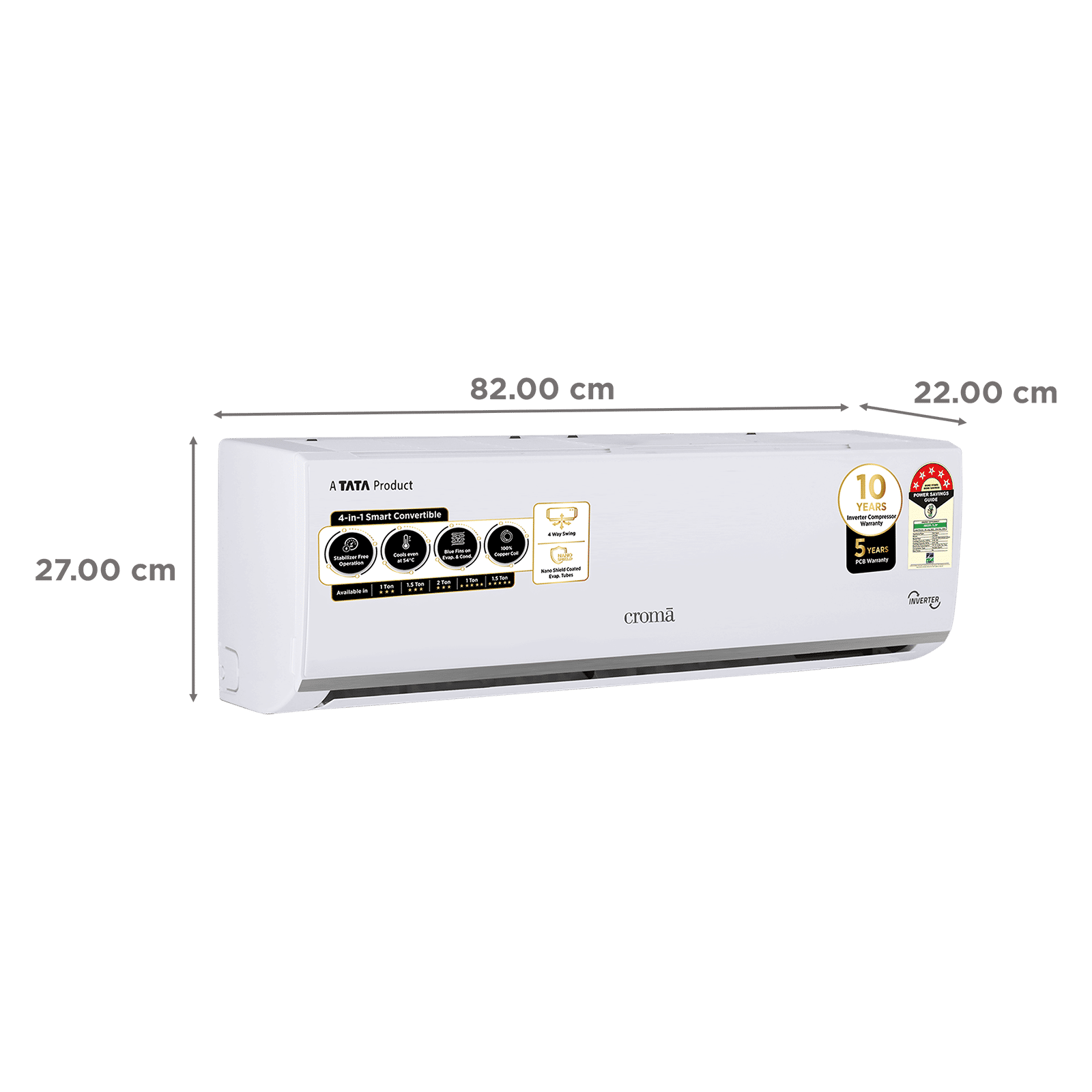 Croma 4 in 1 Convertible 1 Ton 5 Star Inverter Split AC with Dust Filter (Copper Condenser, CRLA012INF283260) Croma 4 in 1 Convertible 1 Ton 5 Star Inverter Split AC with Dust Filter (Copper Condenser, CRLA012INF283260)_4
