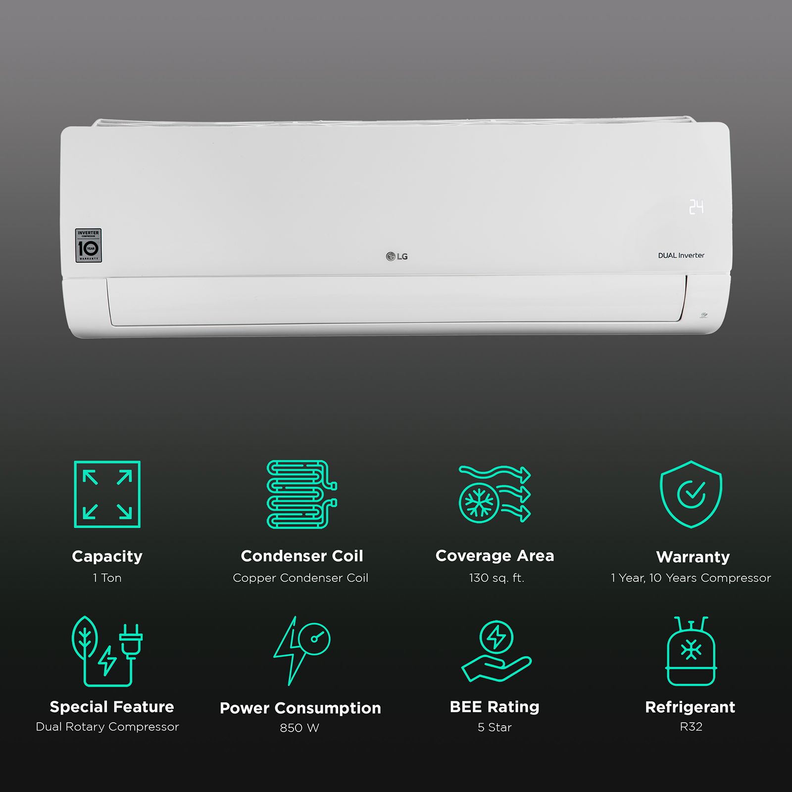 LG TS 6 in 1 Convertible 1 Ton 5 Star Dual Inverter Split AC with AI Technology (Copper Condenser, TS-Q14ANZE) LG TS 6 in 1 Convertible 1 Ton 5 Star Dual Inverter Split AC with AI Technology (Copper Condenser, TS-Q14ANZE)_3