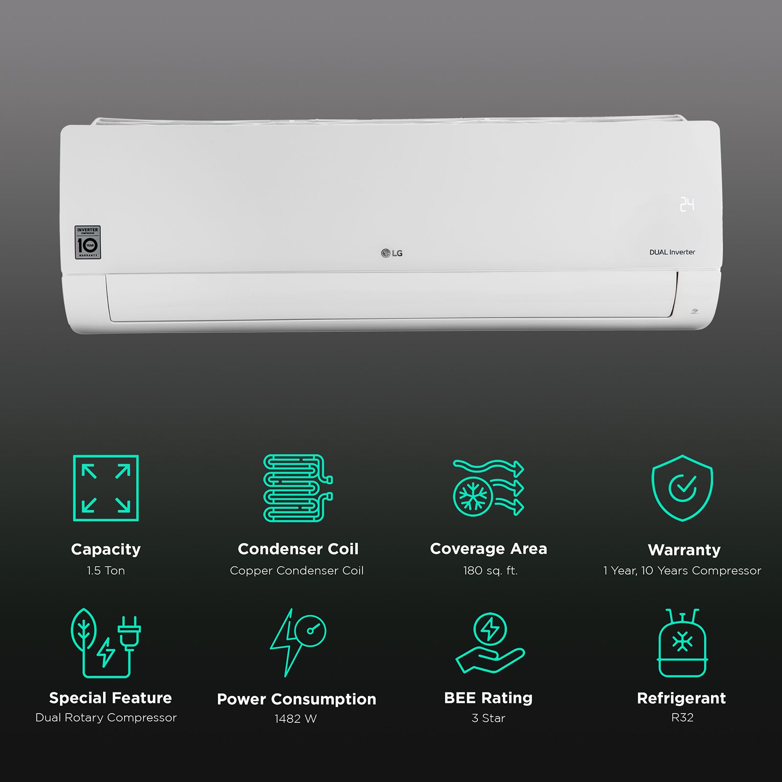 LG TS 6 in 1 Convertible 1.5 Ton 3 Star Dual Inverter Split AC with HD Filter (Copper Condenser, TS-Q18ANXE.AMLG) LG TS 6 in 1 Convertible 1.5 Ton 3 Star Dual Inverter Split AC with HD Filter (Copper Condenser, TS-Q18ANXE.AMLG)_3