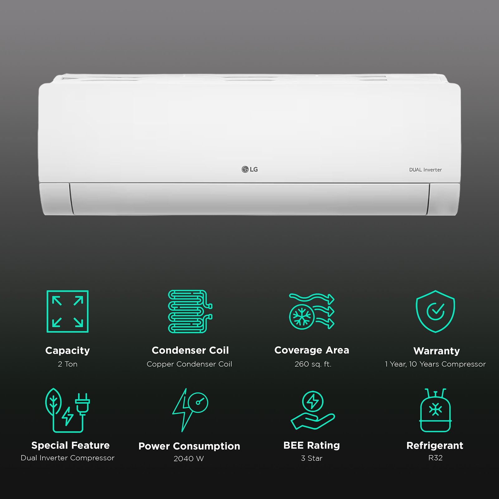 LG TS 6 in 1 Convertible 2 Ton 3 Star Dual Inverter Split AC with VIRAAT Mode (Copper Condenser, TS-Q24ENXE.ANLG) LG TS 6 in 1 Convertible 2 Ton 3 Star Dual Inverter Split AC with VIRAAT Mode (Copper Condenser, TS-Q24ENXE.ANLG)_2