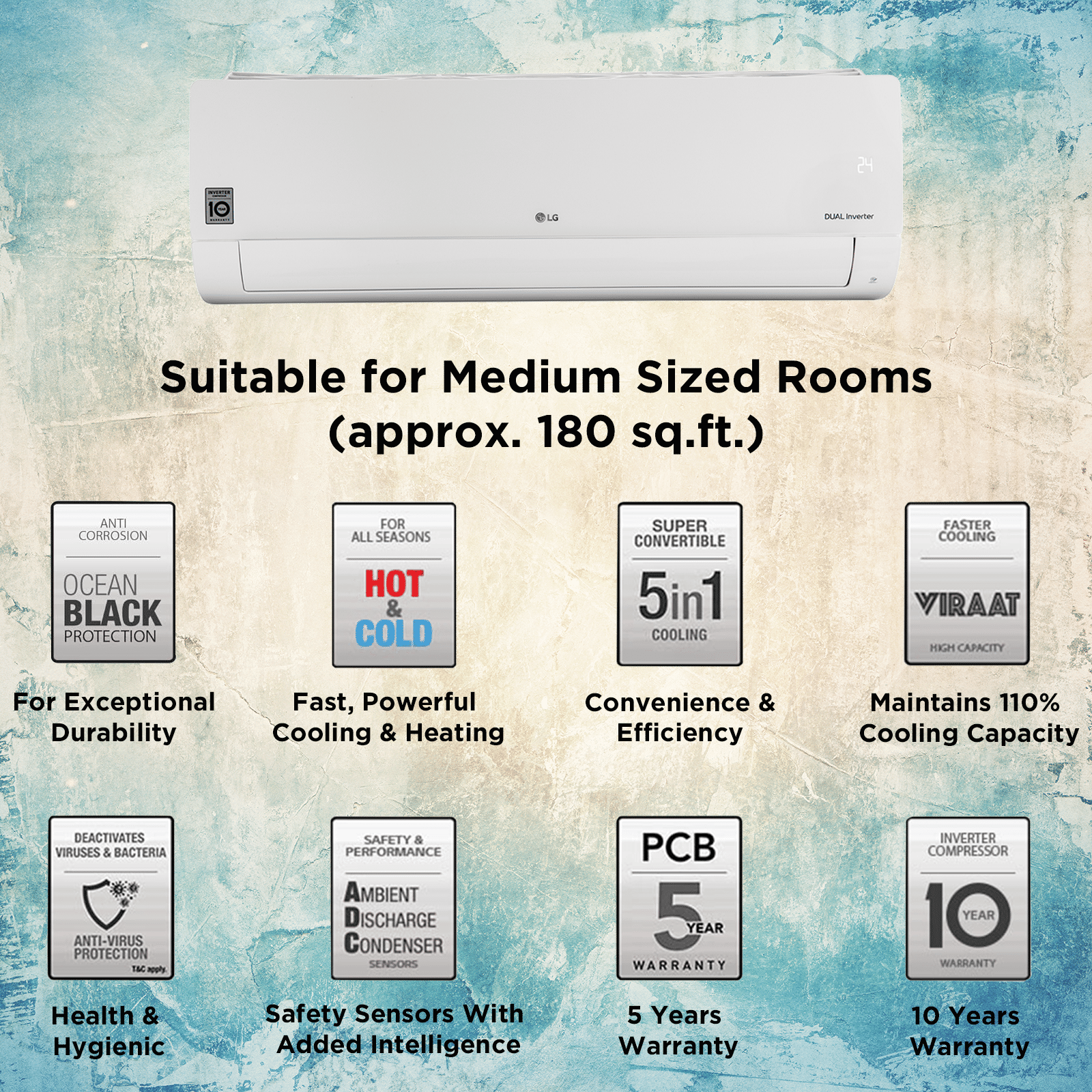 LG TS 5 in 1 Convertible 1.5 Ton 3 Star Hot & Cold Inverter Split AC with HD Filter (Copper Condenser, TS-H19VNXE.ANLG) LG TS 5 in 1 Convertible 1.5 Ton 3 Star Hot & Cold Inverter Split AC with HD Filter (Copper Condenser, TS-H19VNXE.ANLG)_9