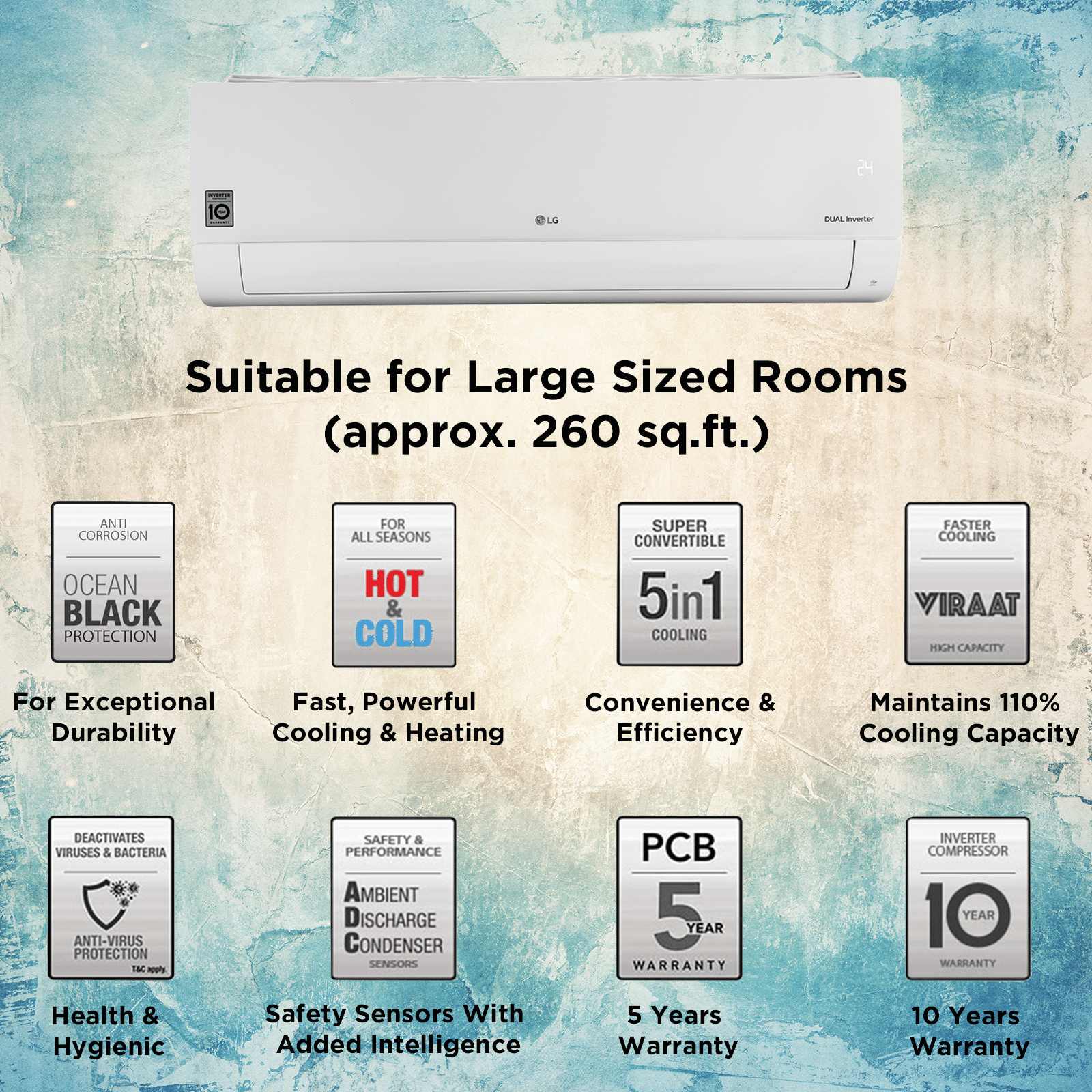 LG TS 5 in 1 Convertible 2 Ton 3 Star Hot & Cold Inverter Split AC with HD Filter (Copper Condenser, TS-H24VNXE.ANLG)_9