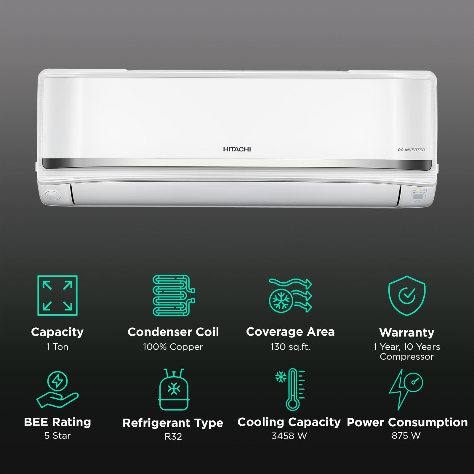 HITACHI Yoshi 5400FXL 1 Ton 5 Star Inverter Split AC (Copper Condenser, Anti-bacterial Superfine Mesh Filter, RAS.G512PCAISF)_2