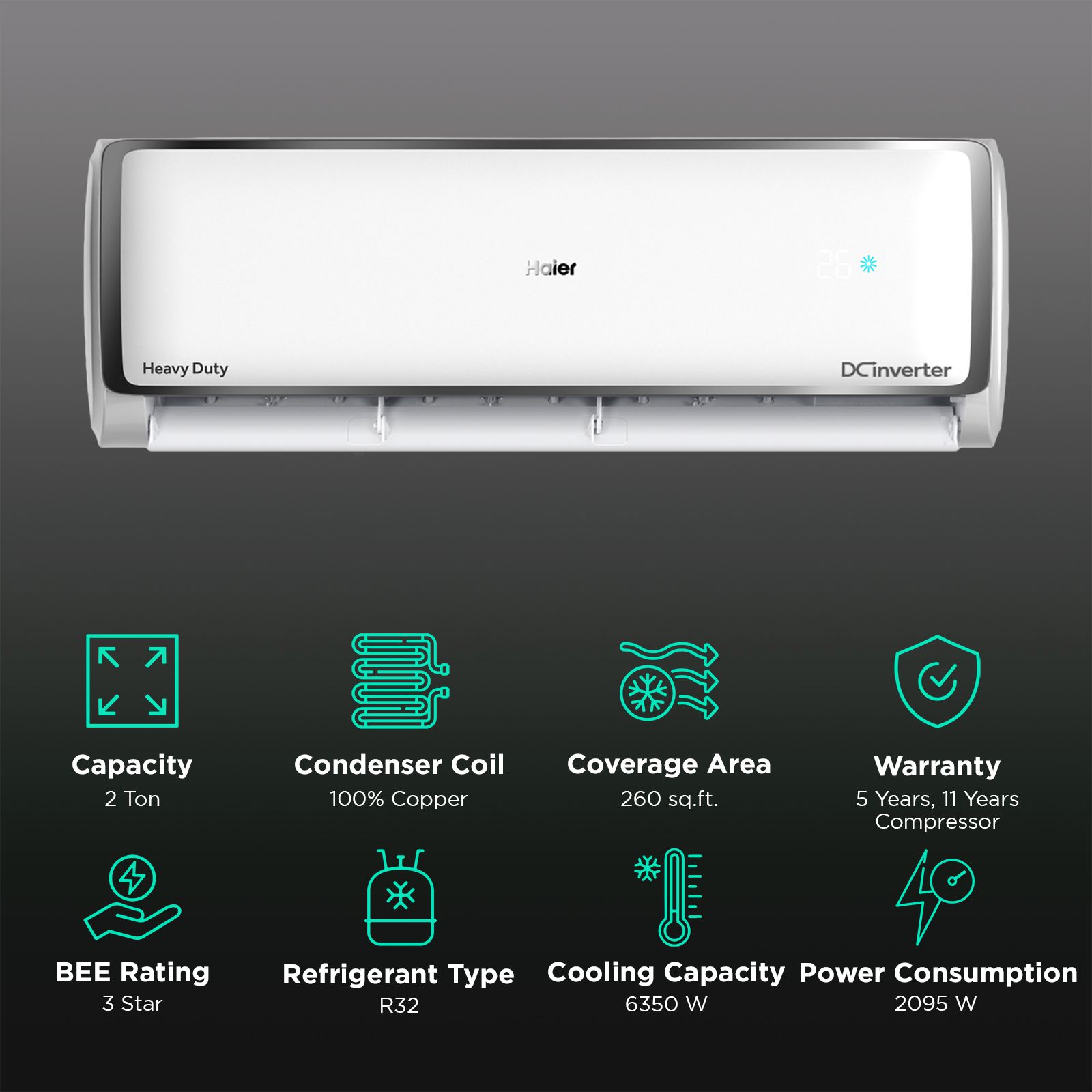 Haier Elegante Heavy Duty 7 in 1 Convertible 2 Ton 3 Star Triple Inverter Plus Split AC with Frost Self Clean (Copper Condenser, HSU24E-TXS3BN-INV) Haier Elegante Heavy Duty 7 in 1 Convertible 2 Ton 3 Star Triple Inverter Plus Split AC with Frost Self Clean (Copper Condenser, HSU24E-TXS3BN-INV)_2