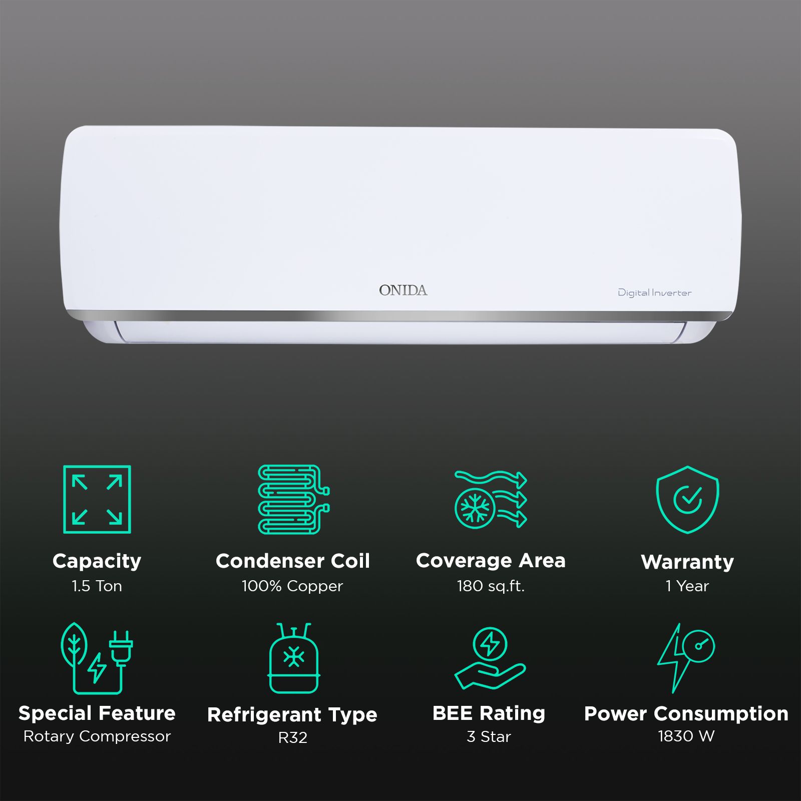 ONIDA Majestic 1.5 Ton 3 Star Inverter Split AC (Copper Condenser, Neem Aurvedic Filter, IR183MJS) ONIDA Majestic 1.5 Ton 3 Star Inverter Split AC (Copper Condenser, Neem Aurvedic Filter, IR183MJS)_2