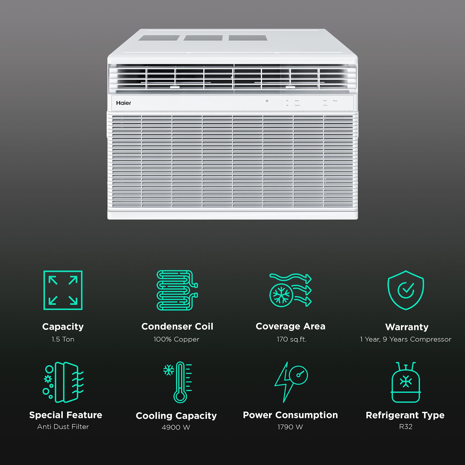 Haier 1.5 Ton 3 Star Twin Inverter Window AC (Copper Condenser, Super Micro Anti Bacterial Filter, HWU18I-AOW3BN-INV) Haier 1.5 Ton 3 Star Twin Inverter Window AC (Copper Condenser, Super Micro Anti Bacterial Filter, HWU18I-AOW3BN-INV)_2