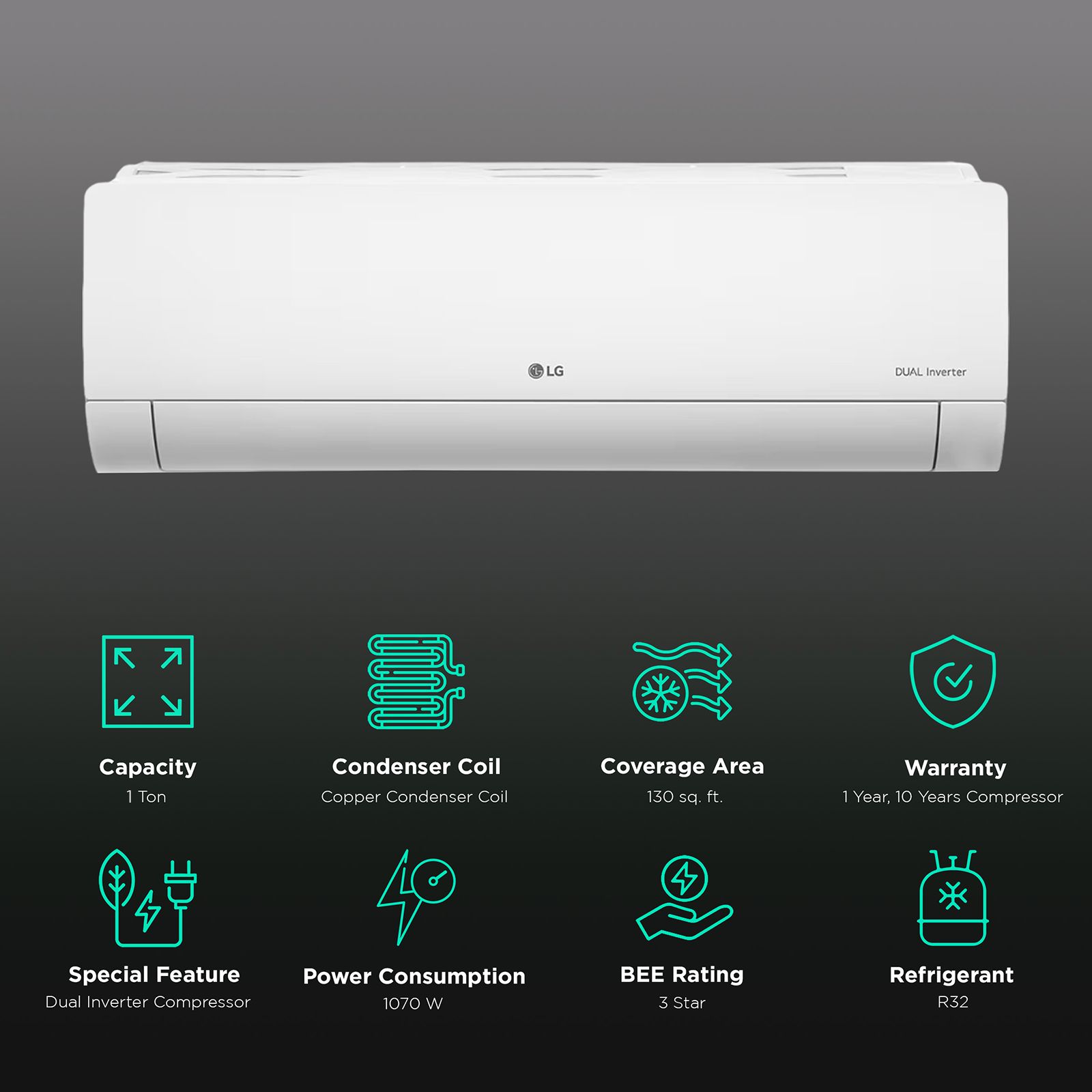 LG TS 6 in 1 Convertible 1 Ton 3 Star Dual Inverter Split AC with AI Technology (Copper Condenser, TS-Q12JNXE) LG TS 6 in 1 Convertible 1 Ton 3 Star Dual Inverter Split AC with AI Technology (Copper Condenser, TS-Q12JNXE)_3