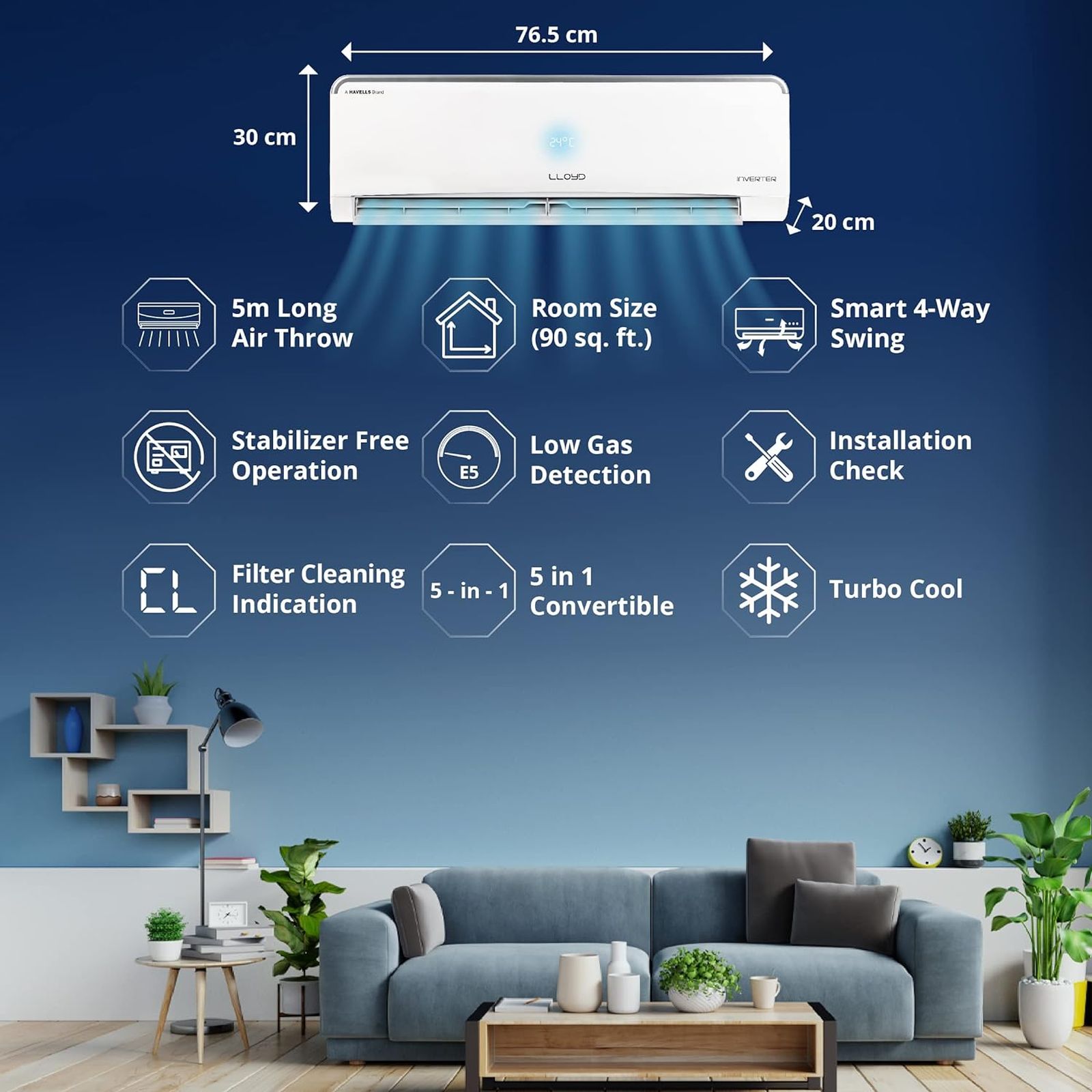 LLOYD Element Series 5 in 1 Convertible 0.8 Ton 3 Star Inverter Split AC with PM 2.5 Filter ( Copper Condenser, GLS09I3FOSEV) LLOYD Element Series 5 in 1 Convertible 0.8 Ton 3 Star Inverter Split AC with PM 2.5 Filter ( Copper Condenser, GLS09I3FOSEV)_6