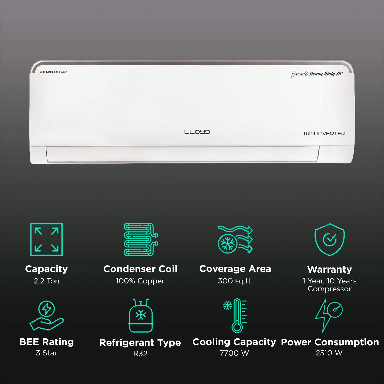 LLOYD Grande Heavy Duty 5 in 1 Convertible 2.2 Ton 3 Star Inverter Split Smart AC with Anti Viral Dust Filter (Copper Condenser, GLS27I3FWSHD) LLOYD Grande Heavy Duty 5 in 1 Convertible 2.2 Ton 3 Star Inverter Split Smart AC with Anti Viral Dust Filter (Copper Condenser, GLS27I3FWSHD)_2