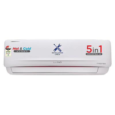 LLOYD Arctic 5 in 1 Convertible 1.5 Ton 3 Star Hot and Cold Inverter Split AC with Anti Viral Dust Filter (Copper Condenser, GLS18H3FWRHP)