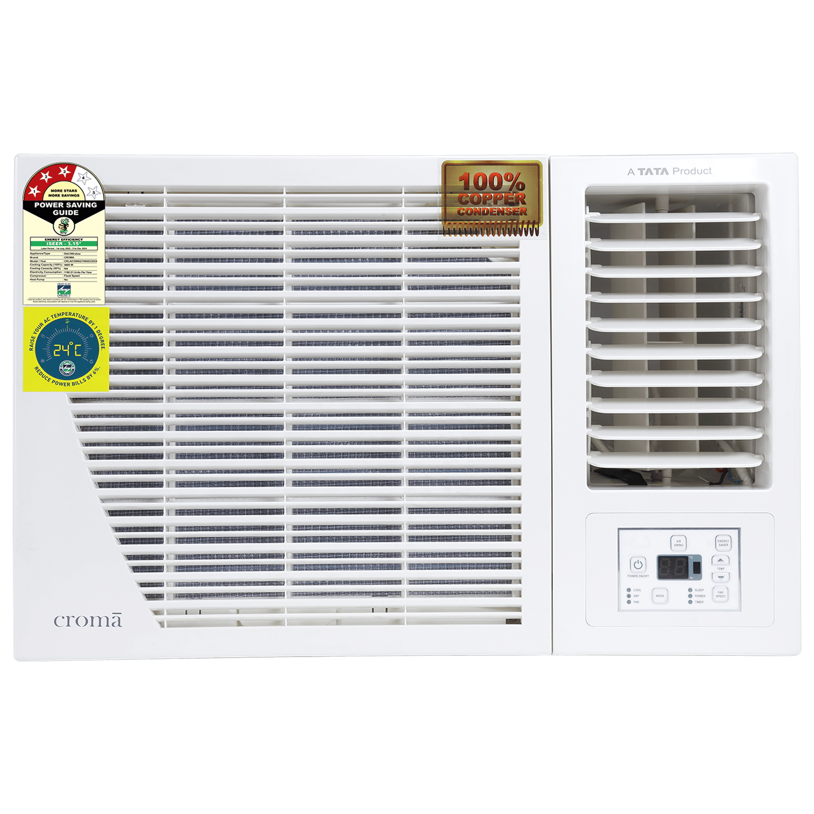 Croma 1.5 Ton 3 Star Fixed Speed Window AC (Copper Condenser, Dust Filter, CRLA018WAD199403) Croma 1.5 Ton 3 Star Fixed Speed Window AC (Copper Condenser, Dust Filter, CRLA018WAD199403)_1