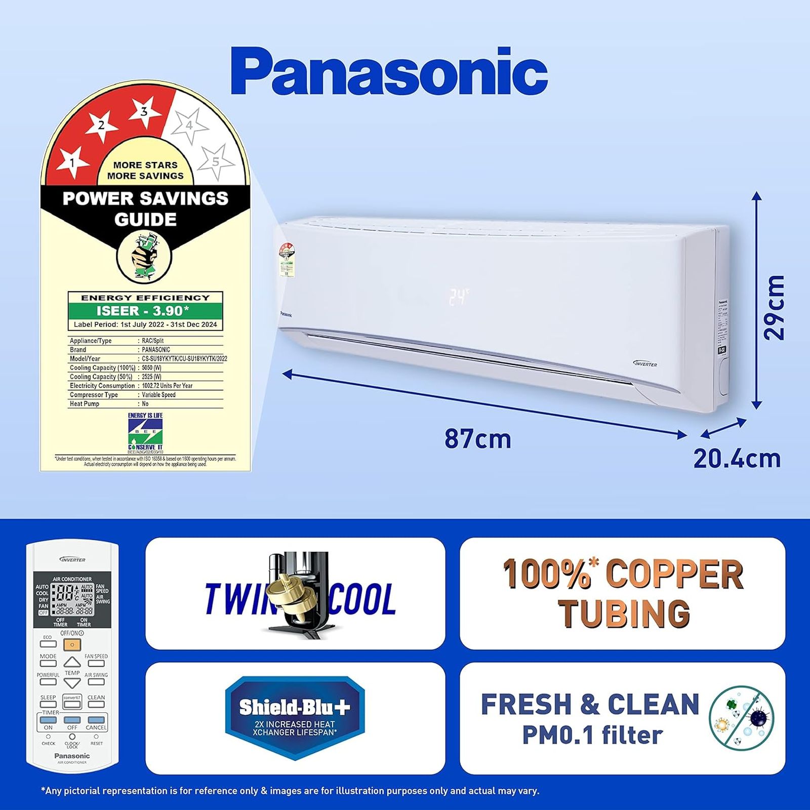 Panasonic SU 7 in 1 Convertible 1.5 Ton 3 Star Inverter Split Smart AC with Anti Dust Filter (Copper Condenser, CS/CU-SU18YKYWT)_6