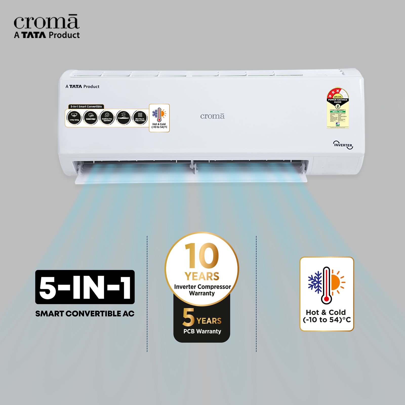Croma 5 in 1 Convertible 1.5 Ton 3 Star Hot & Cold Split AC with PM 2.5 Filter (Copper Condenser, CRLAH18IND170266) Croma 5 in 1 Convertible 1.5 Ton 3 Star Hot & Cold Split AC with PM 2.5 Filter (Copper Condenser, CRLAH18IND170266)_17