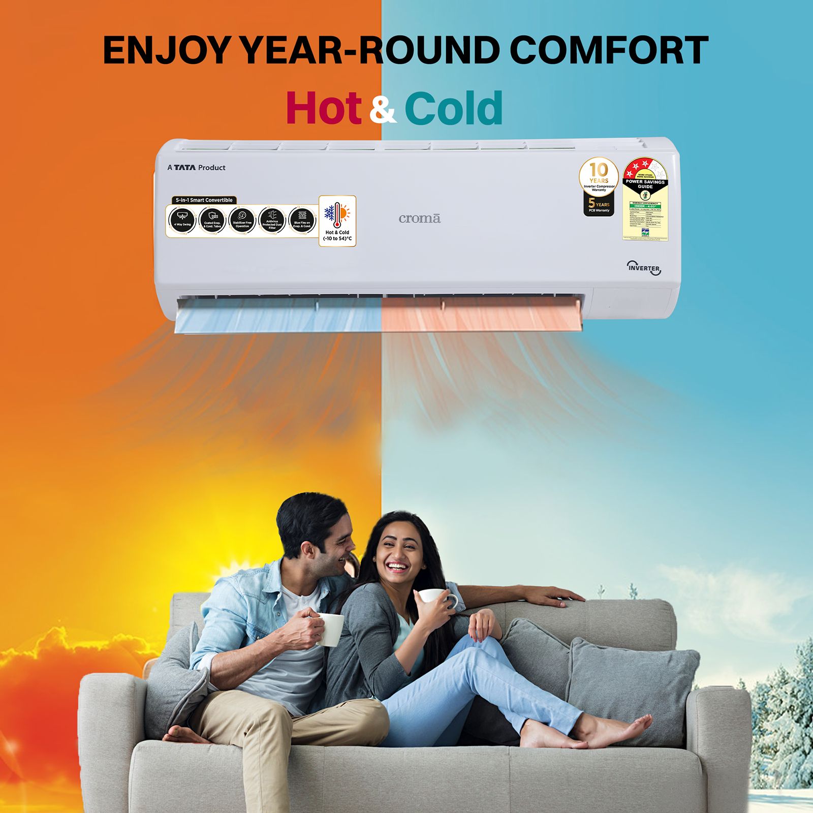 Croma 5 in 1 Convertible 1.5 Ton 3 Star Hot & Cold Split AC with PM 2.5 Filter (Copper Condenser, CRLAH18IND170266) Croma 5 in 1 Convertible 1.5 Ton 3 Star Hot & Cold Split AC with PM 2.5 Filter (Copper Condenser, CRLAH18IND170266)_7