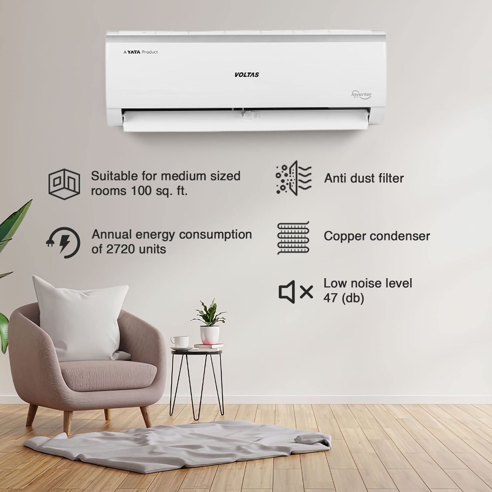 VOLTAS 103V Vectra Pearl 4 in 1 Convertible 0.8 Ton 3 Star Inverter Split AC with Turbo Cooling (Copper Condenser) VOLTAS 103V Vectra Pearl 4 in 1 Convertible 0.8 Ton 3 Star Inverter Split AC with Turbo Cooling (Copper Condenser)_4