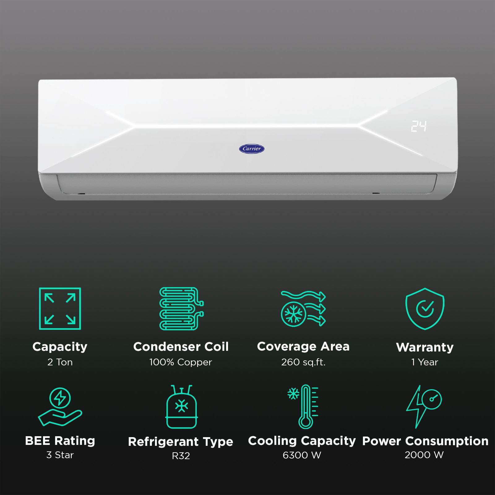 Carrier Xcel Lumo Exi 6 in 1 Convertible 2 Ton 3 Star Inverter Split AC with Auto Cleanser (Copper Condenser, CAI24CL3R34F0) Carrier Xcel Lumo Exi 6 in 1 Convertible 2 Ton 3 Star Inverter Split AC with Auto Cleanser (Copper Condenser, CAI24CL3R34F0)_2