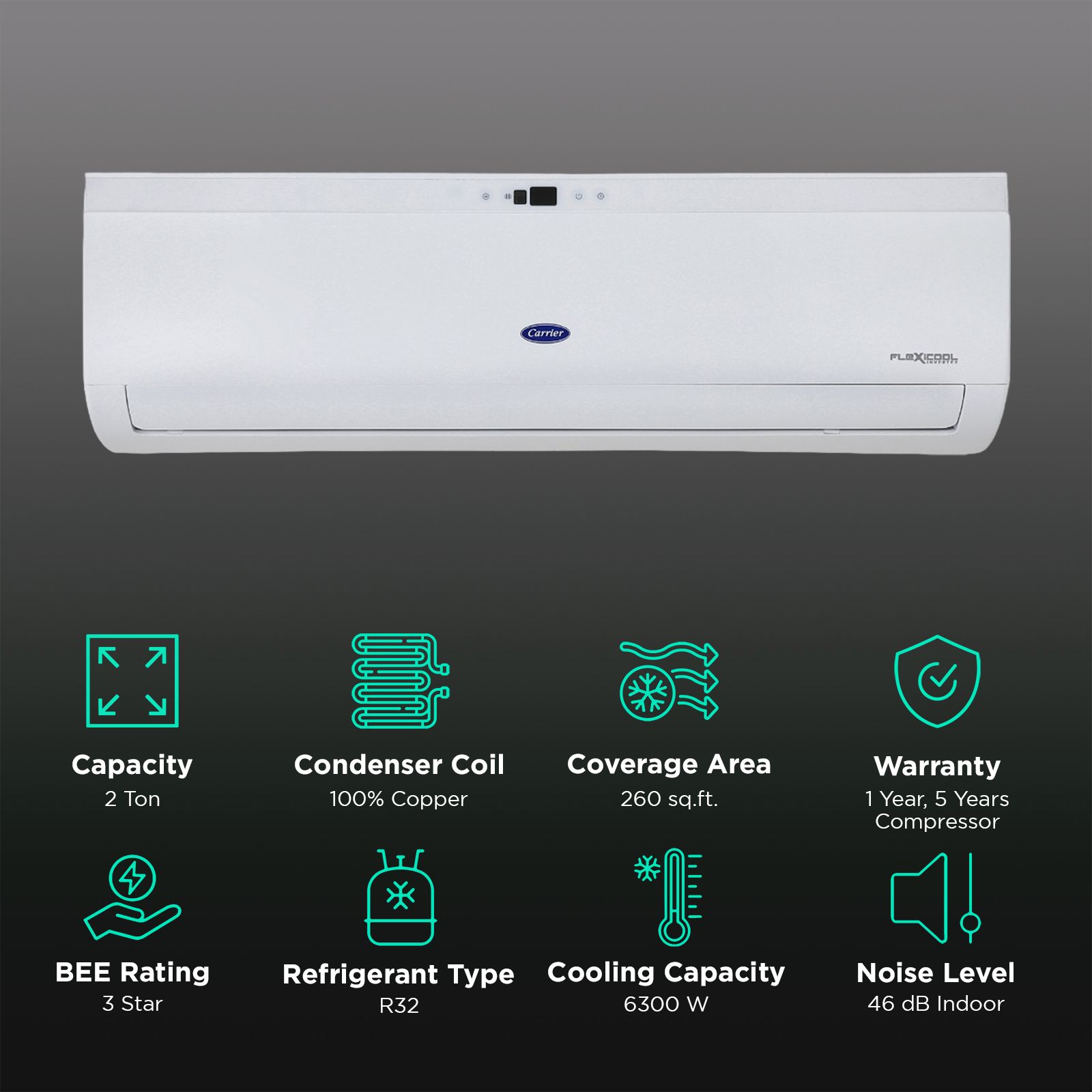 Carrier Durawhite Exi 6 in 1 Convertible 2 Ton 3 Star Inverter Split AC with PM 2.5 Filter (Copper Condenser, CAI24DH3R32F0) Carrier Durawhite Exi 6 in 1 Convertible 2 Ton 3 Star Inverter Split AC with PM 2.5 Filter (Copper Condenser, CAI24DH3R32F0)_2
