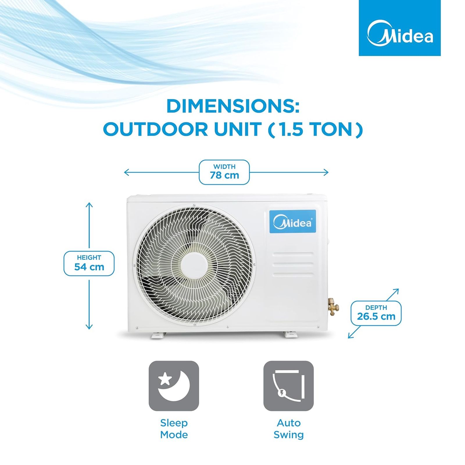 Midea Santis Pro Plus Deluxe 4 in 1 Convertible 1.5 Ton 3 Star Inverter Split AC with Auto Cleanser (Copper Condenser, MAI18SP3R34F0)_6